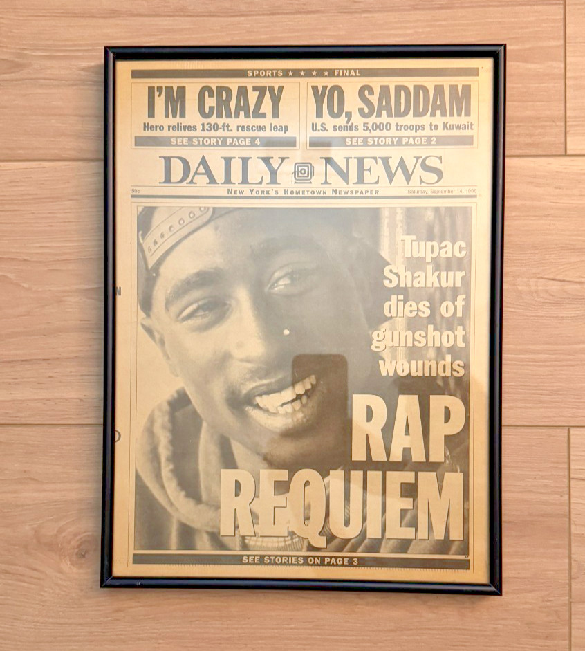 Tupac Shakur Death 1996 NY Daily News Original Framed 15