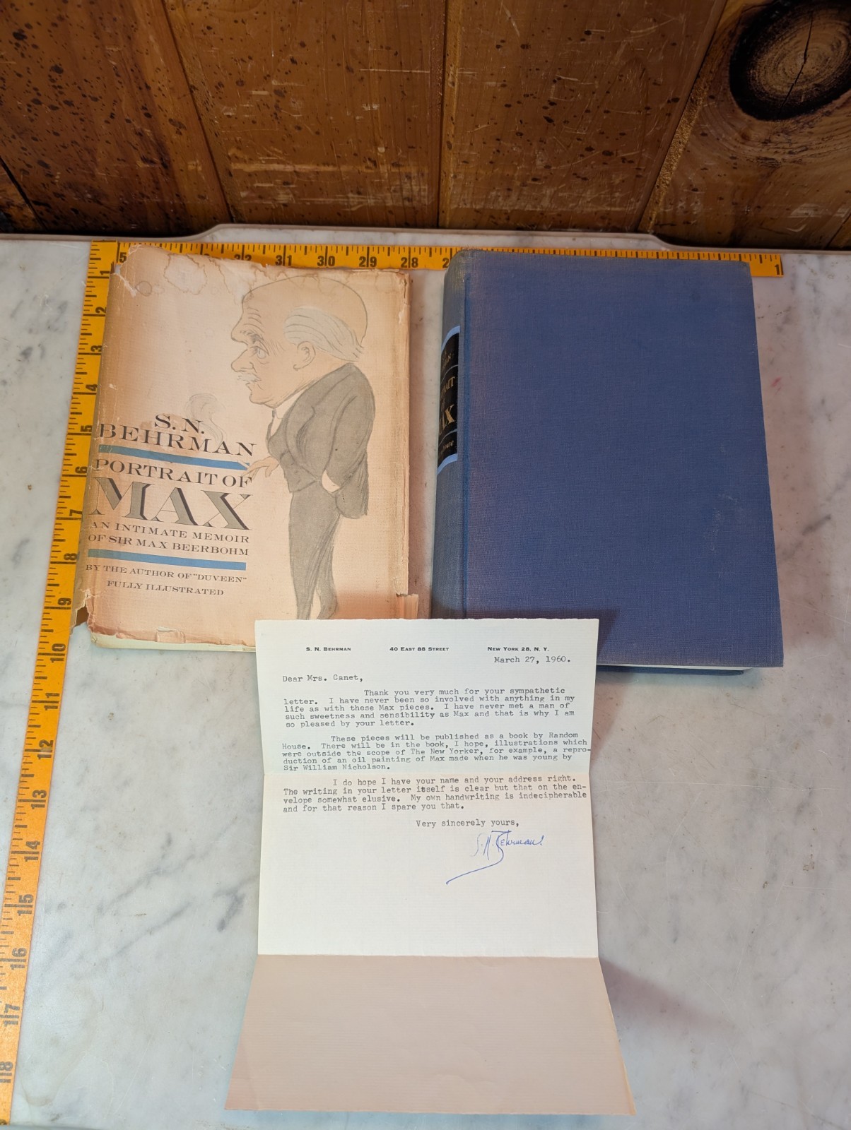 Signed Portrait of Max Beerbohm by S. N. Behrman / 1960 1st Edition Hardcover 