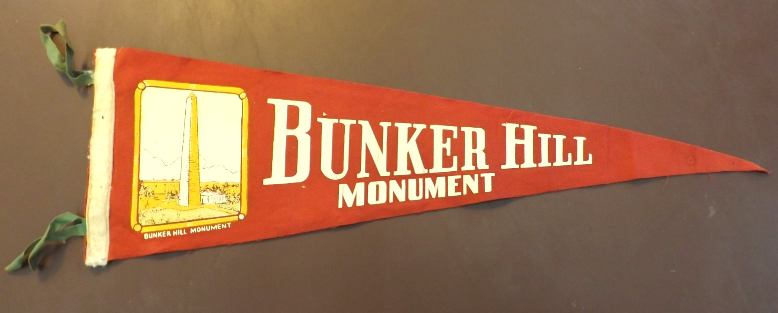 VINTAGE 1940s BUNKER HILL MONUMENT BOSTON MASSACHUSETTS PENNANT banner VINTAGE 1940s BUNKER HILL MONUMENT BOSTON MASSACHUSETTS PENNANT banner