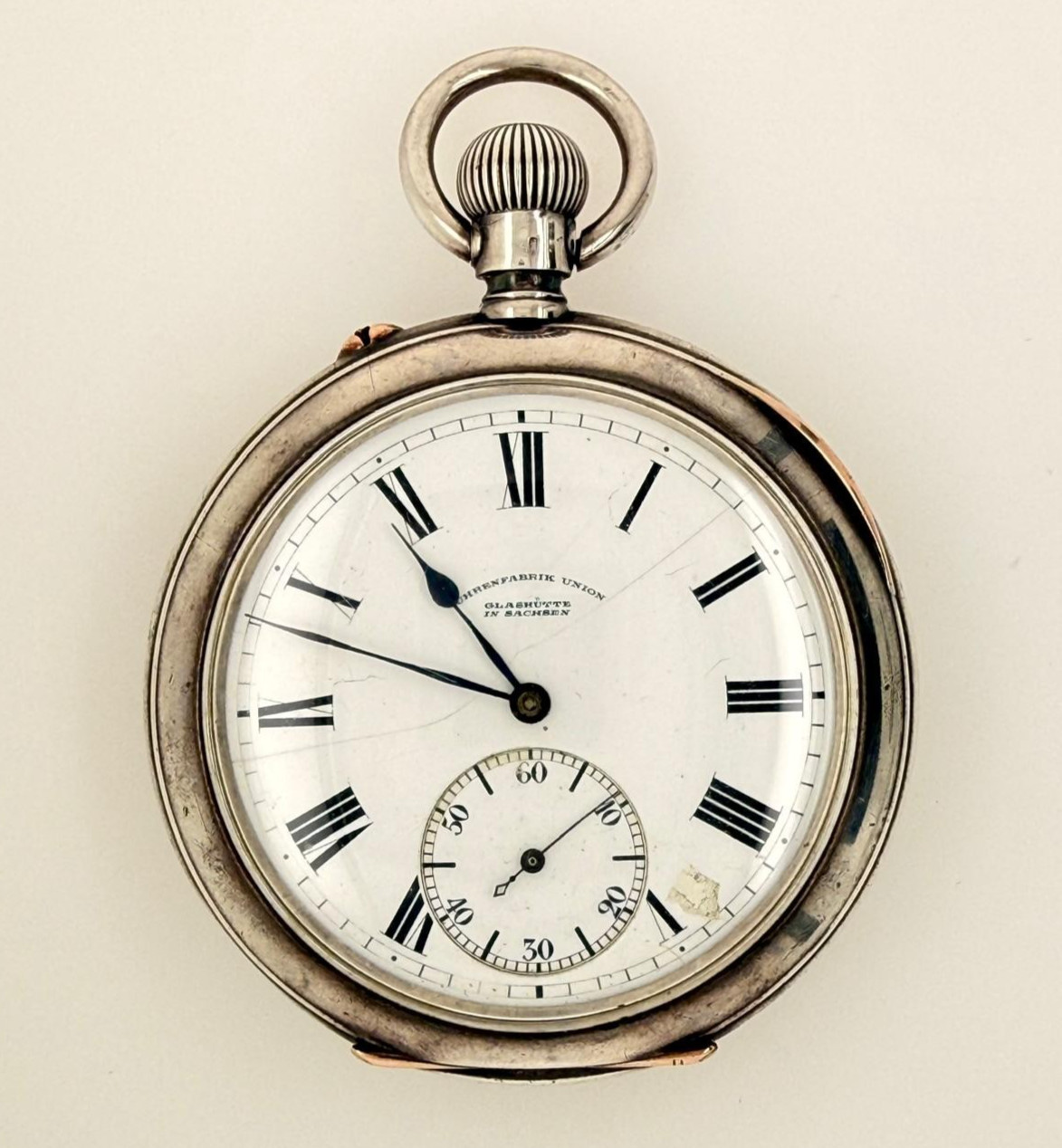 ANTIQUE UNION GLASHÜTTE POCKET WATCH 0.900 SILVER 60MM C.1910 RUNNING