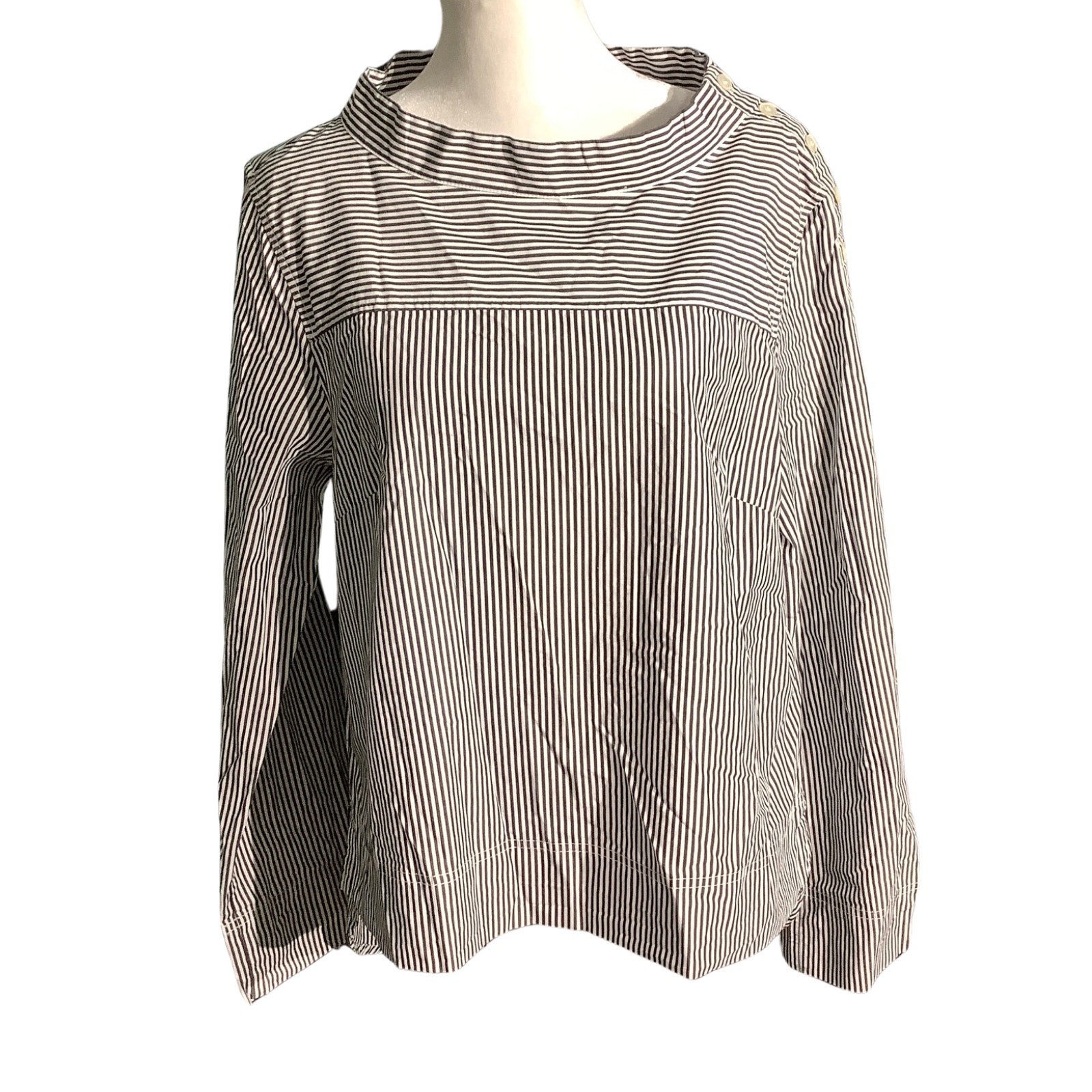 J.Crew Black White Striped Funnelneck Top Women’s 10 — Preppy, Coastal, Casual