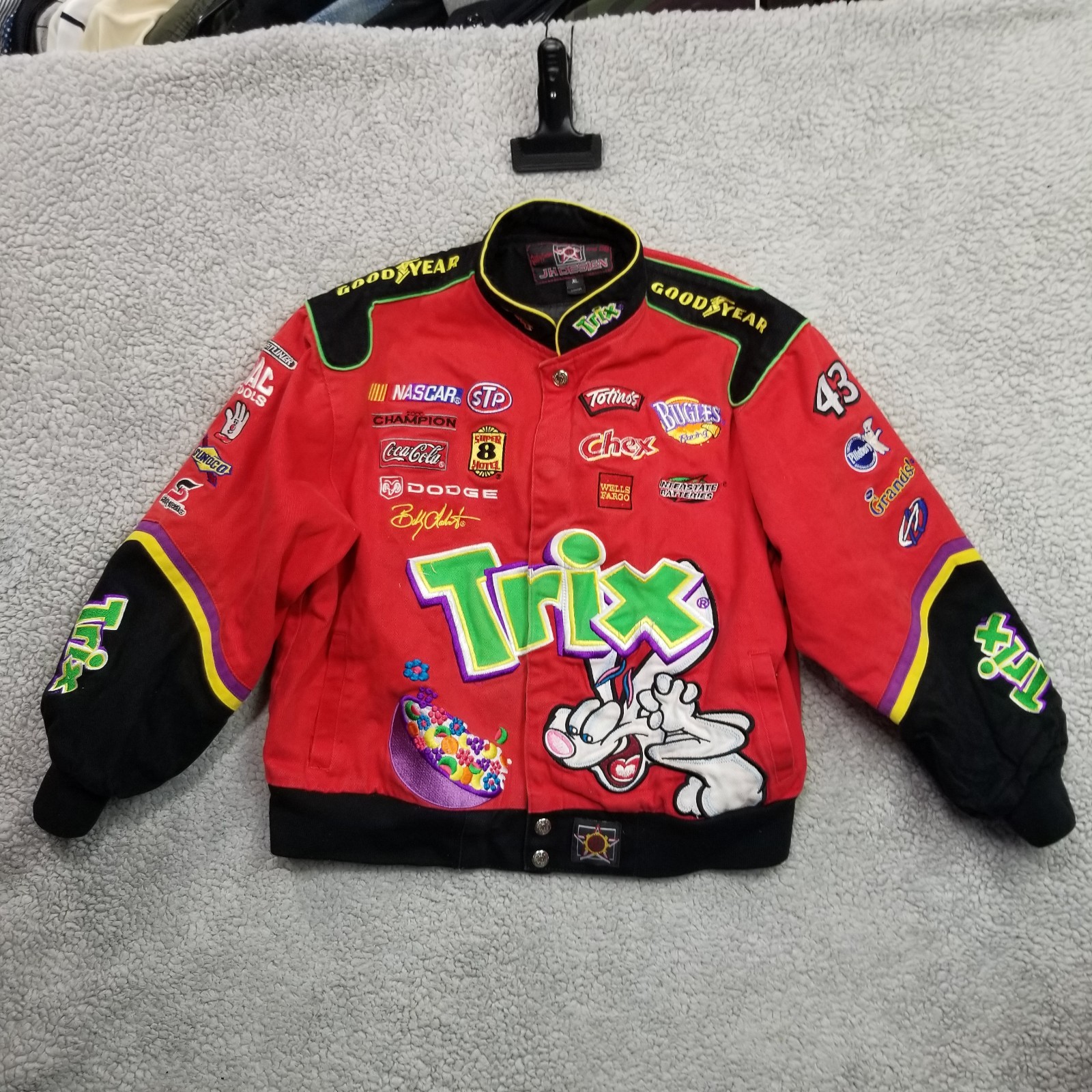 Vintage JH NASCAR #43 Bobby LaBonte TRIX Race Jacket YOUTH XL See MEAS 