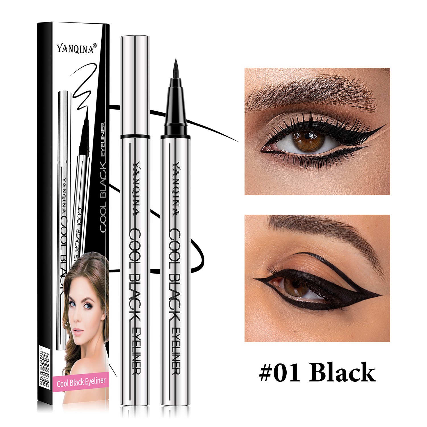 Black Liquid Eyeliner Pen Waterproof Smudge‑Proof Long Lasting Eye Makeup Liner