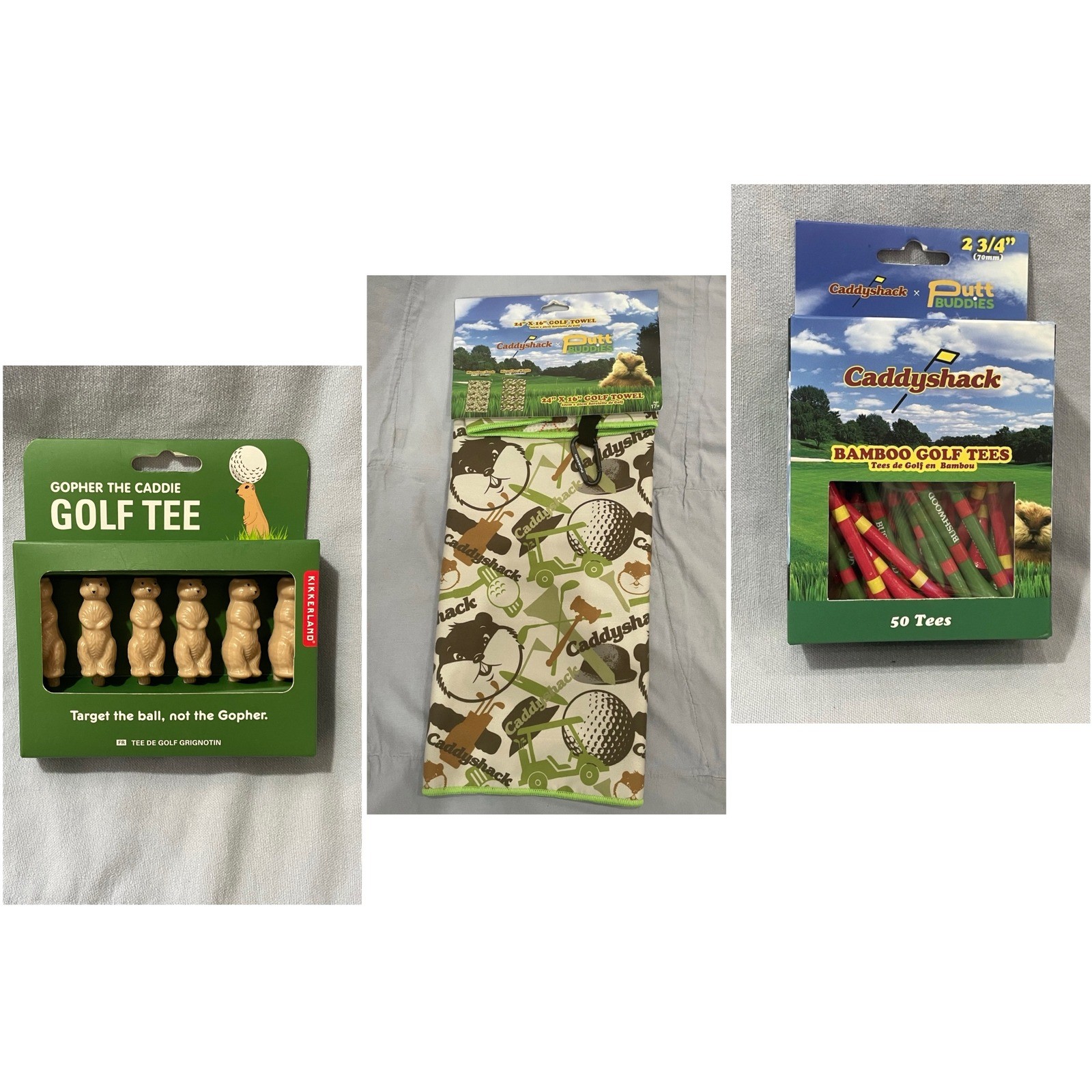 NEW Caddyshack X Putt Buddies - Bamboo Golf Tees -Gopher Golf Towel & Golf Tees