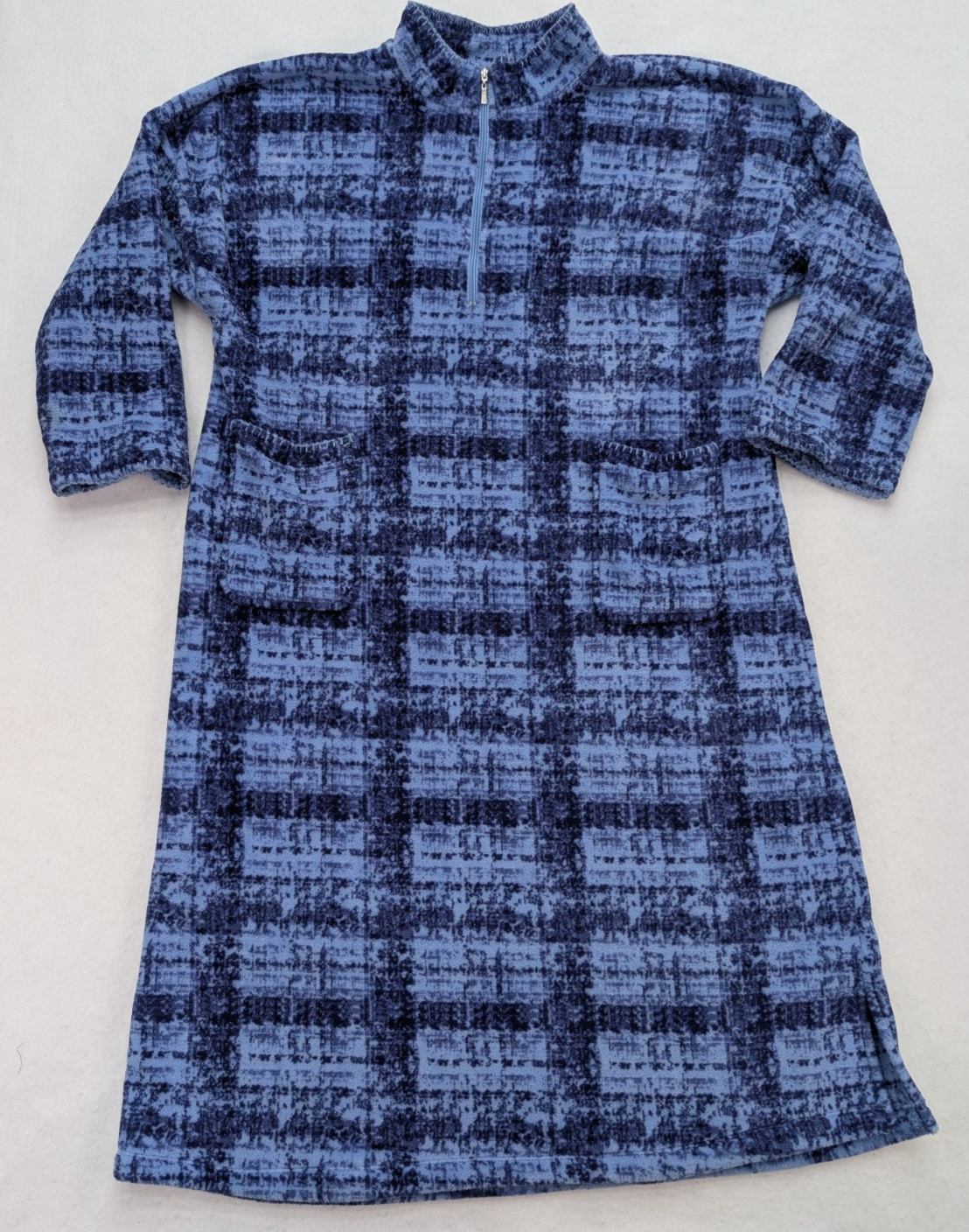 Stan Herman Women\'s Fleece Robe Nightgown Blue 1/4 Zip Pullover Warm