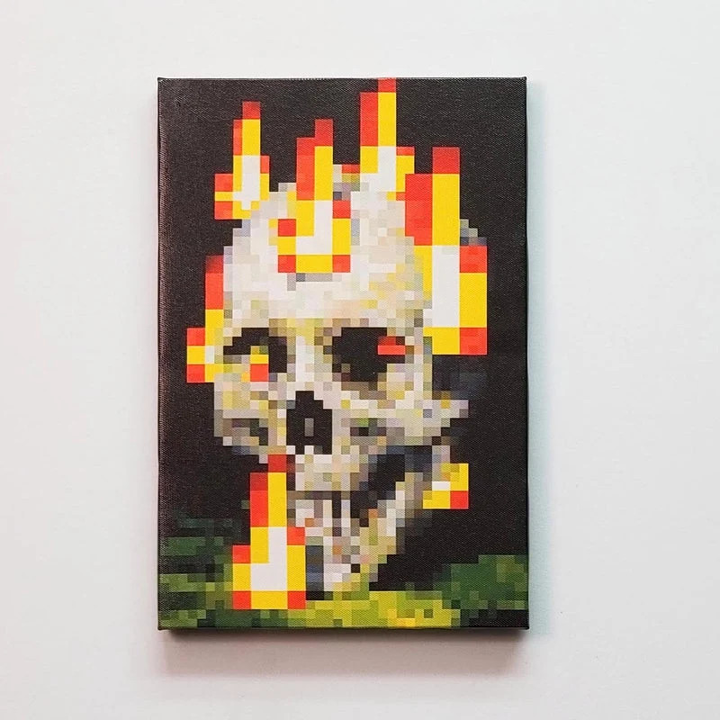 Pixel Flame Skull Wall Art