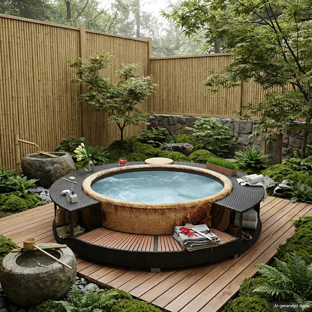 vidaXL Black PE Rattan Hot Tub Surround Storage Power Pack Not Included 283cm
