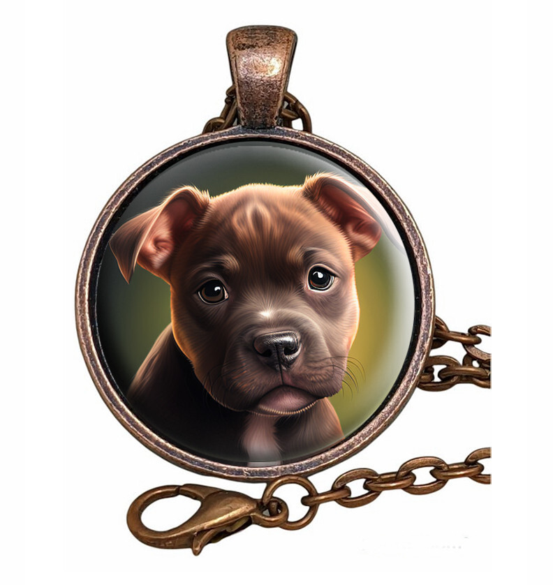 Pitbull Puppy Dog Lover Gift Glass Top Pendant Necklace Handcrafted Jewelry