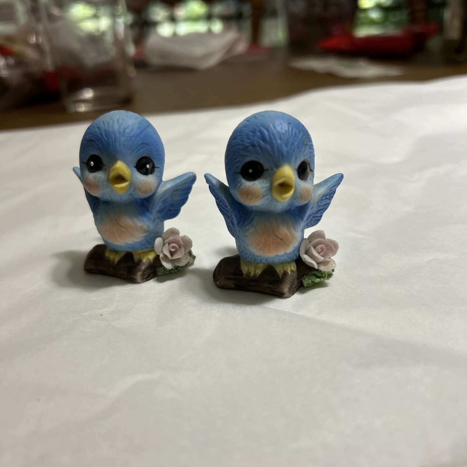 Josef Original Vintage Mini Ceramic Blue Birds Two With Flowers Josef Original Vintage Mini Ceramic Blue Birds Two With Flowers
