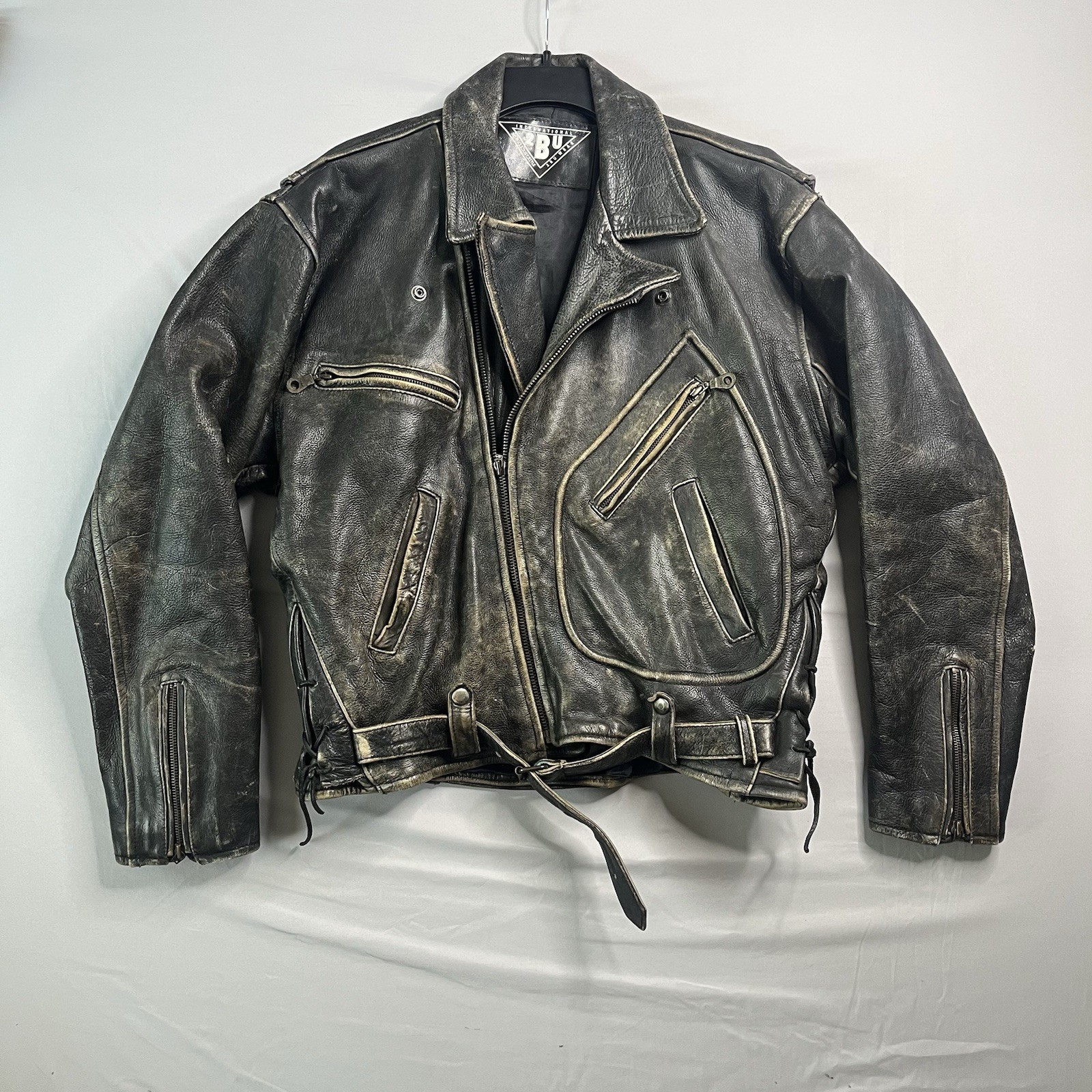 Vintage 2BU Wear Jacket Mens Small San Francisco Leather Moto Motorcycle Faded