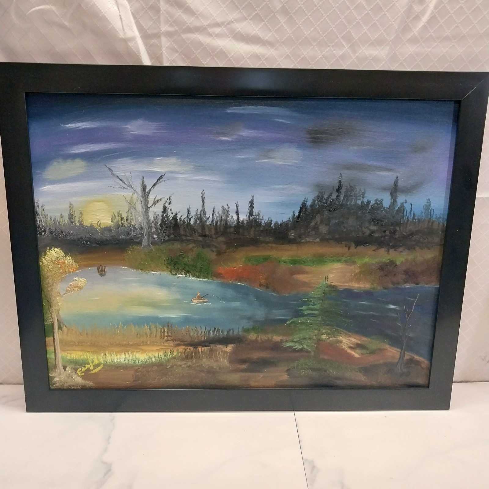 Fisherman in the Morning OOAK Oil Painting by Edwin John framed Fisherman in the Morning OOAK Oil Painting by Edwin John framed