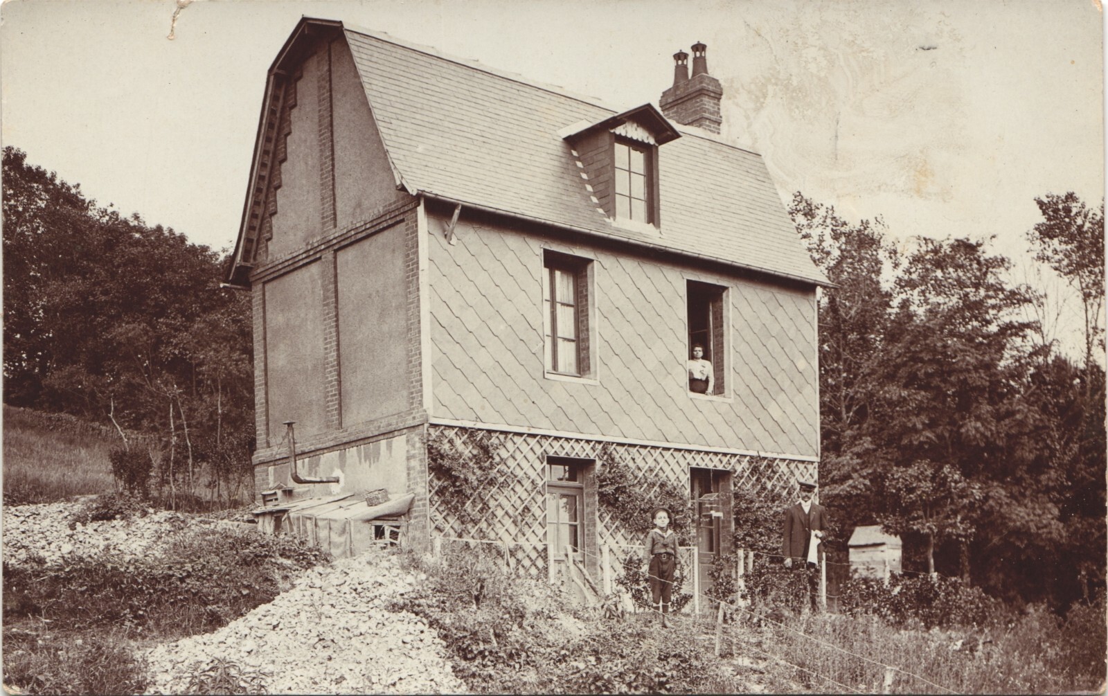RURAL FRENCH BUILDING real photo postcard rppc HOUSE OR BARN? c1910