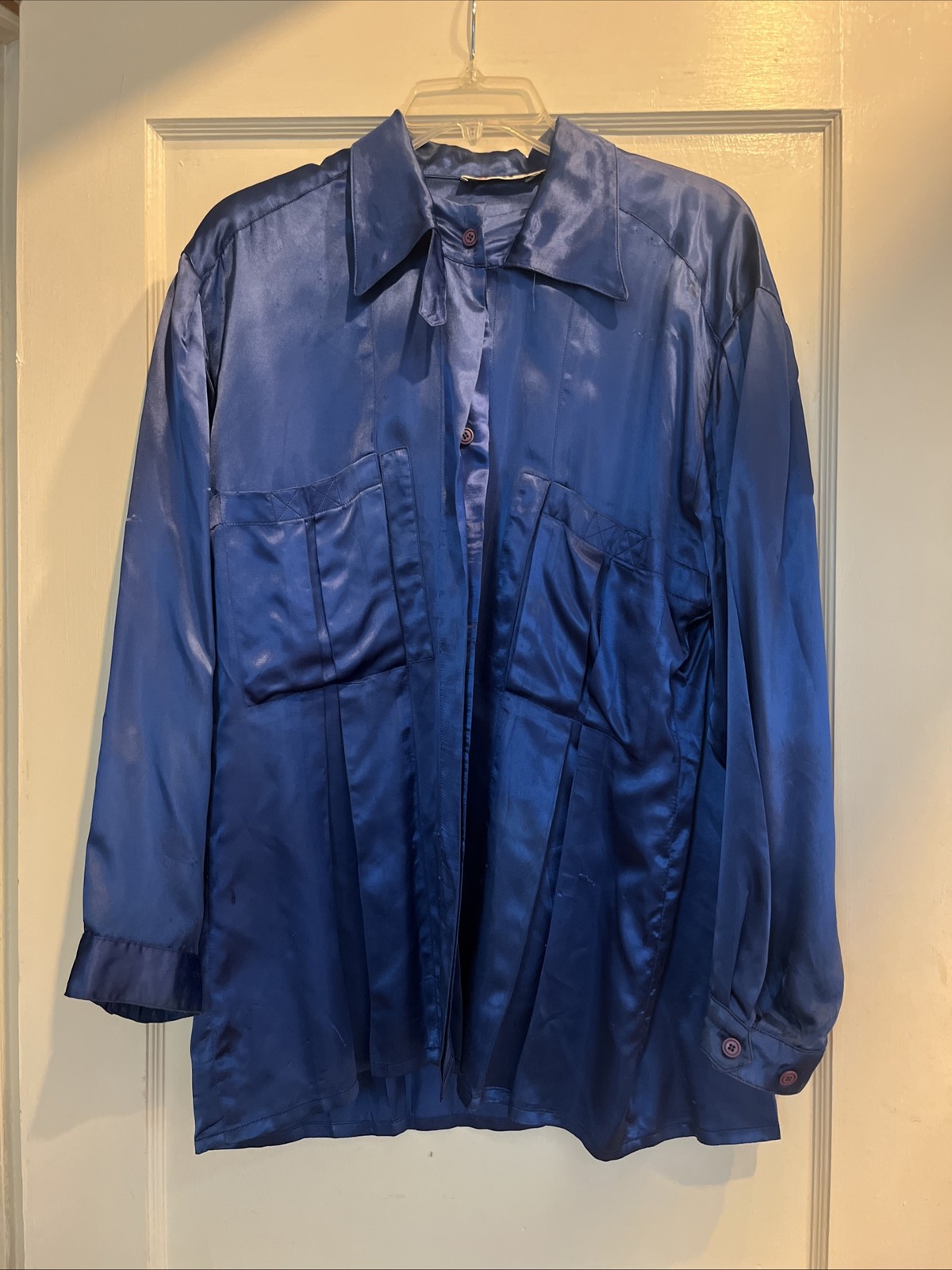 Crisca Satin Blue Vintage Button Down