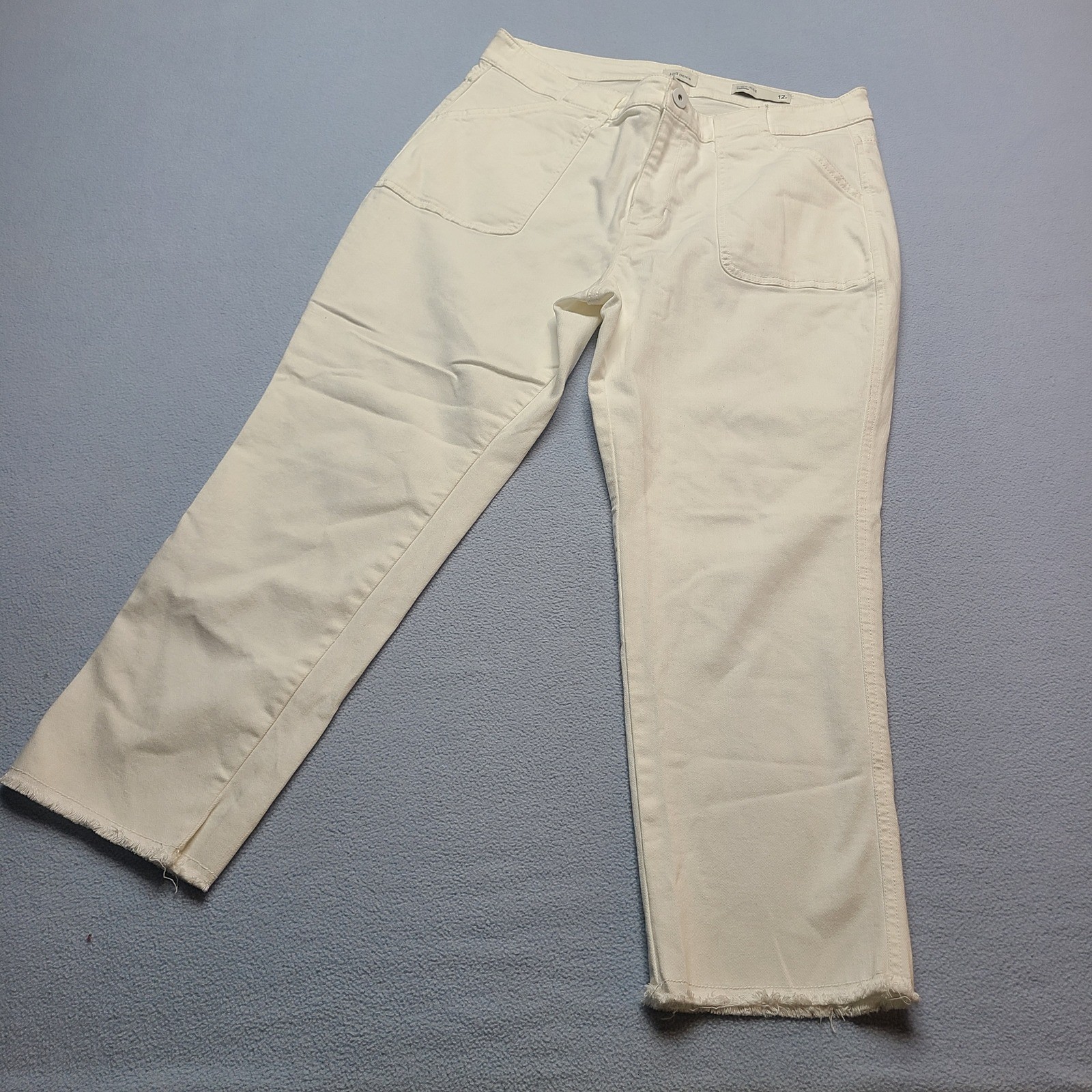 J.Jill Denim Cropped Jeans Womens 12P White Excellent High Rise Raw Hem
