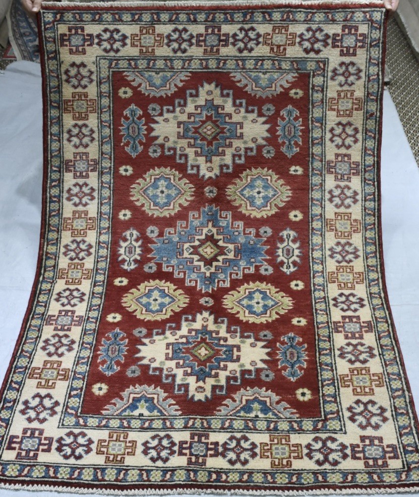 Red Super Kazak Handmade Rug Foyer Geometric Oriental Accent Wool Carpet 3x5