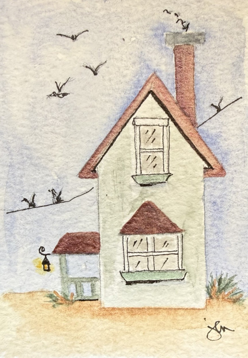 ACEO Watercolor Painting GreenHouse witht bird @butikify-Jeanne Marie #111 ACEO Watercolor Painting GreenHouse witht bird @butikify-Jeanne Marie #111