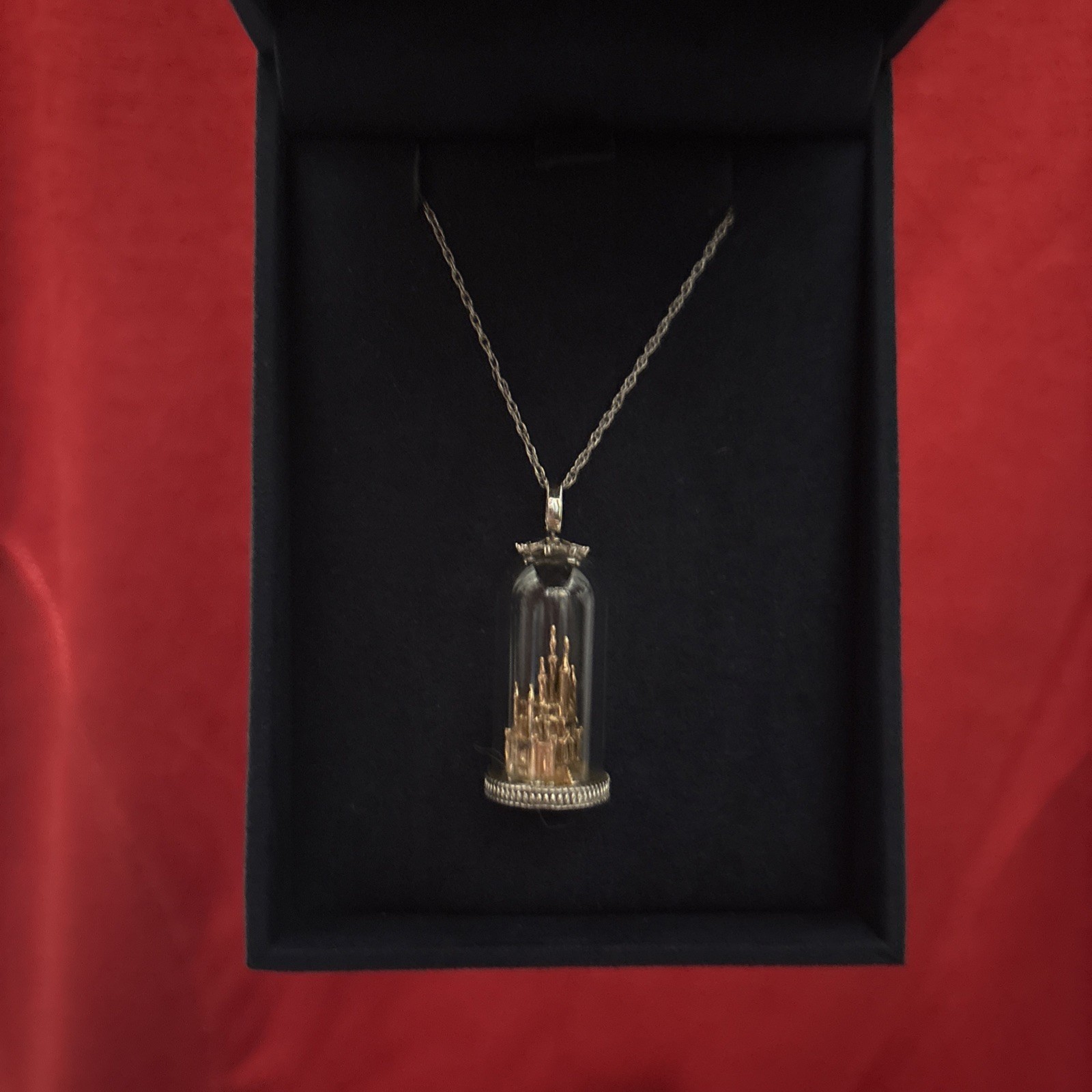 Zales Enchanted Disney 10K Rose Gold Castle In Dome Necklace Sterling