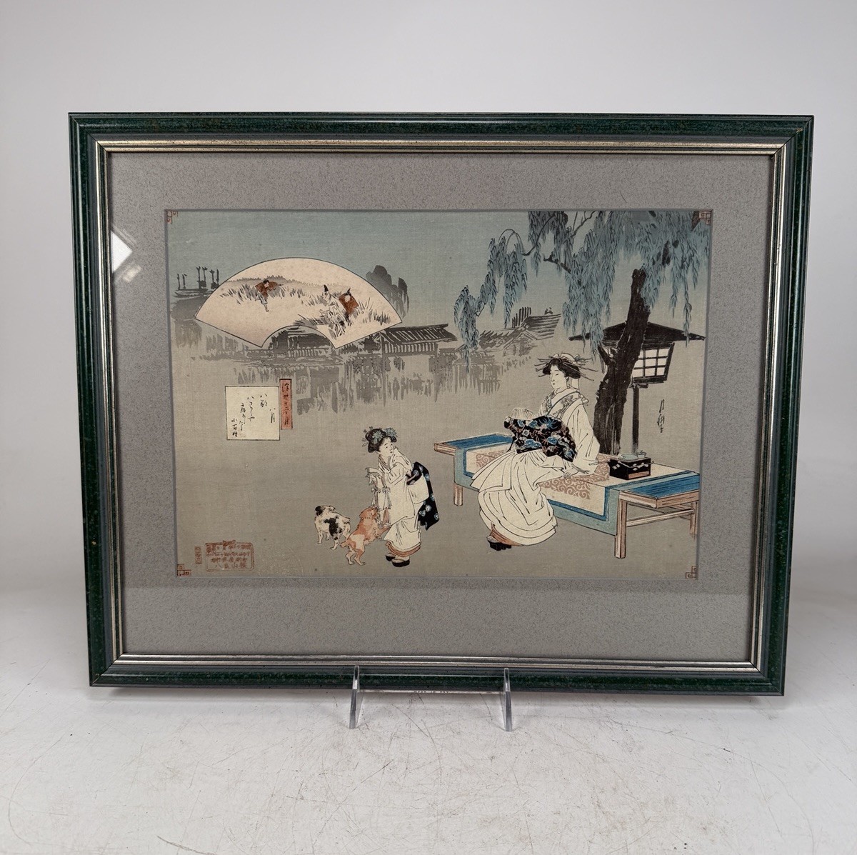 C. 1890 Japanese AUGUST EVENING (Ogata Gekko 1859-1920) Woodblock Print Framed