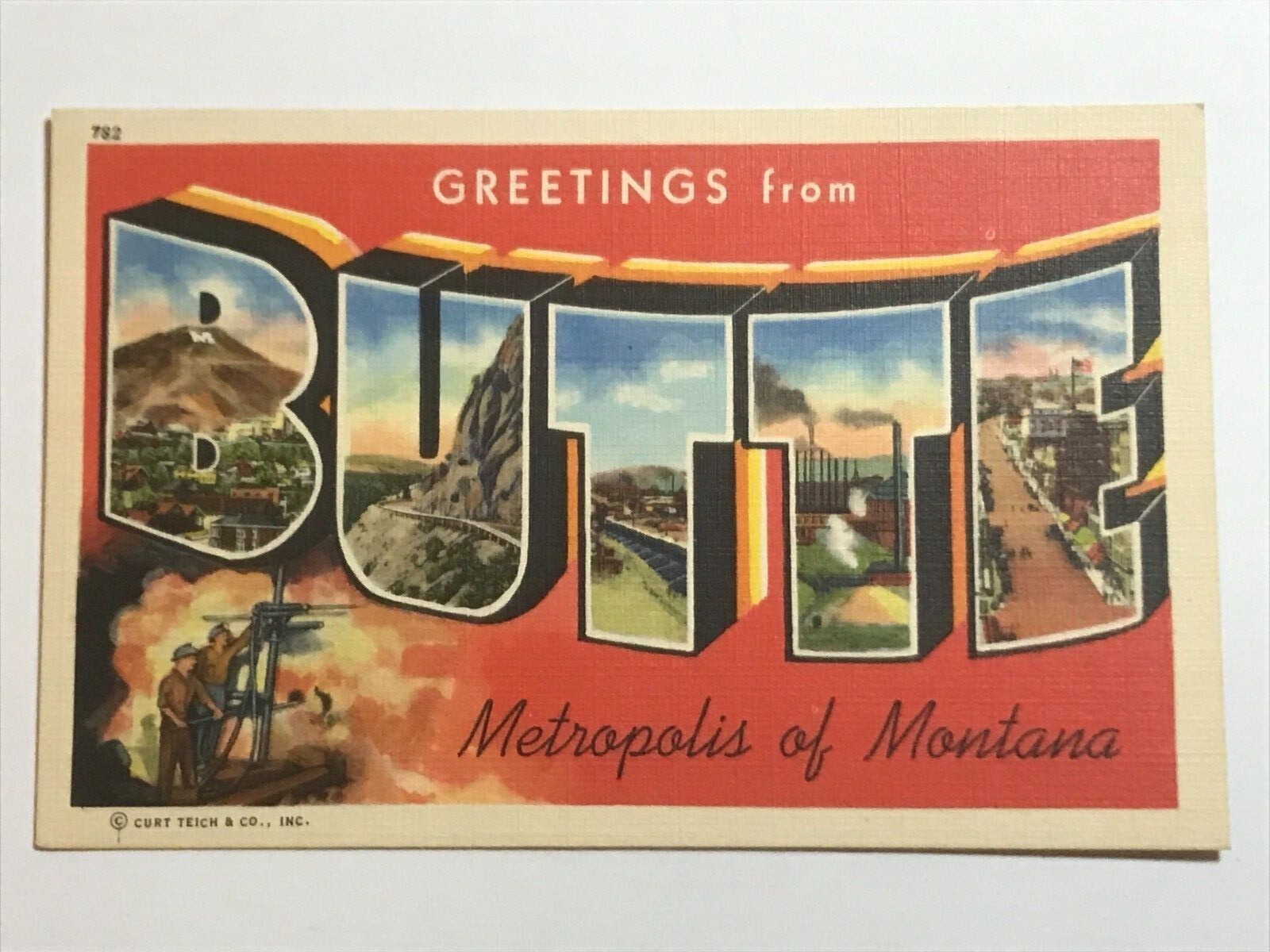 Postcard Greetings MT Butte Montana Large Letter Railroad Downtown Scenes c1940s Postcard Greetings MT Butte Montana Large Letter Railroad Downtown Scenes c1940s