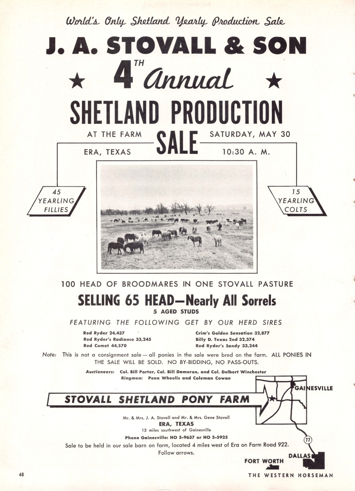 Stovall Shetland Pony Sale J A Stovall Gene Stovall Era Texas 1959 Vtg Print Ad