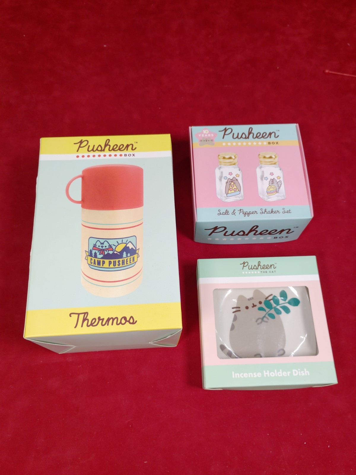 Pusheen Box Camp Pusheen Thermos, Salt & Pepper Set, Holder Dish NIB Pusheen Box Camp Pusheen Thermos, Salt & Pepper Set, Holder Dish NIB