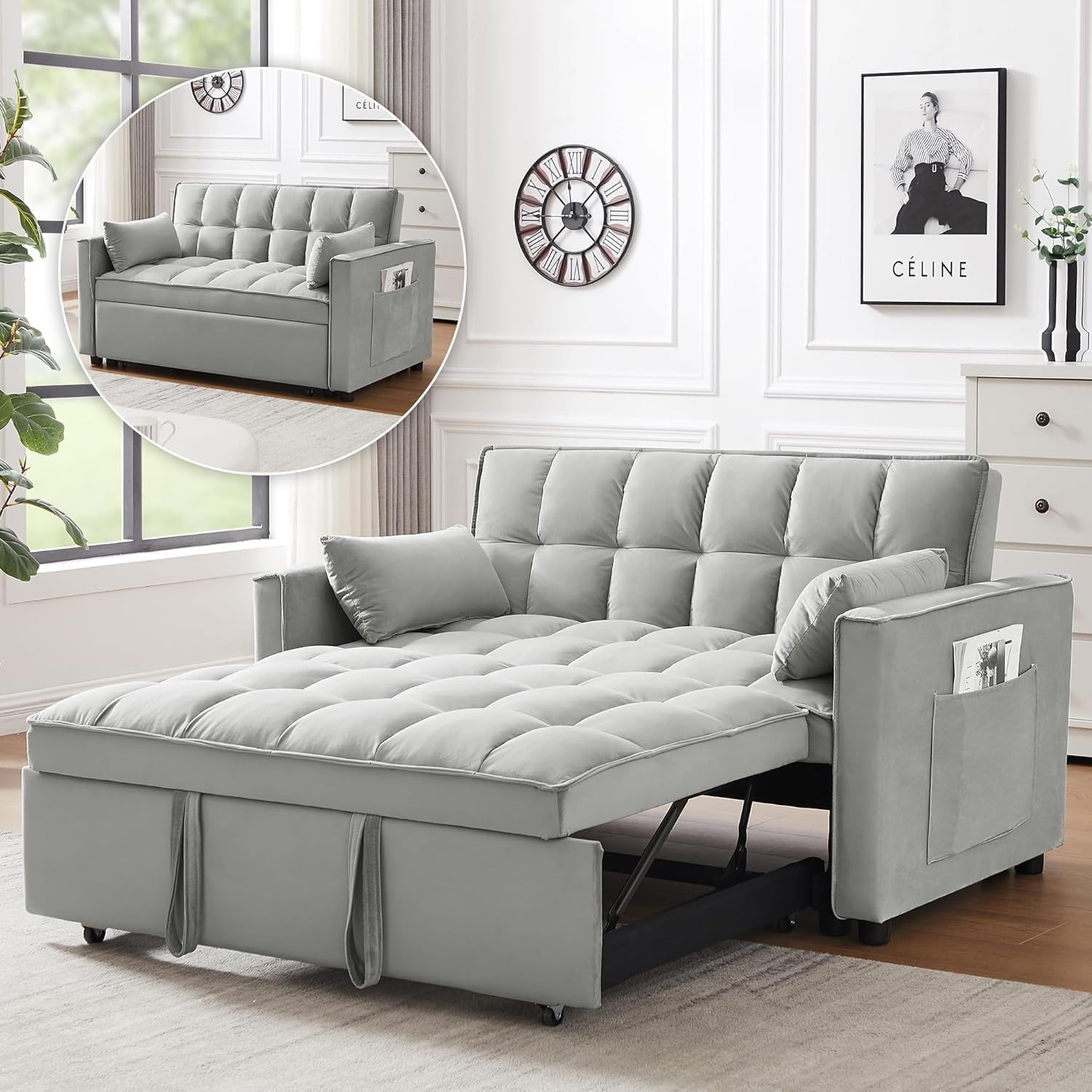 55\'\' Convertible Futon Sofa Bed Loveseat Sleeper Sofa Couch w/Pull-Out Sofa Bed