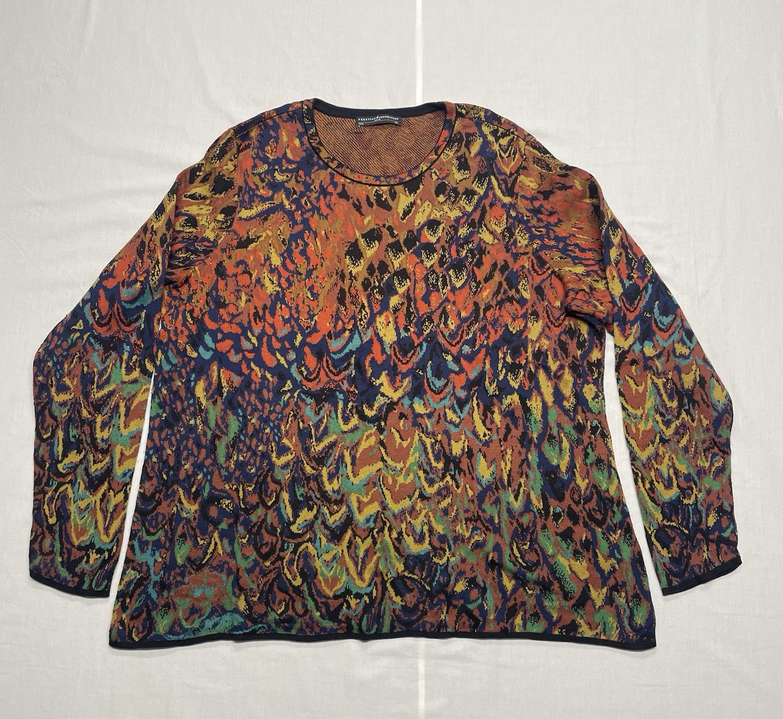 Peruvian Connection Abstract 100% Pima Cotton Floral Multicolor Iris Sweater XXL