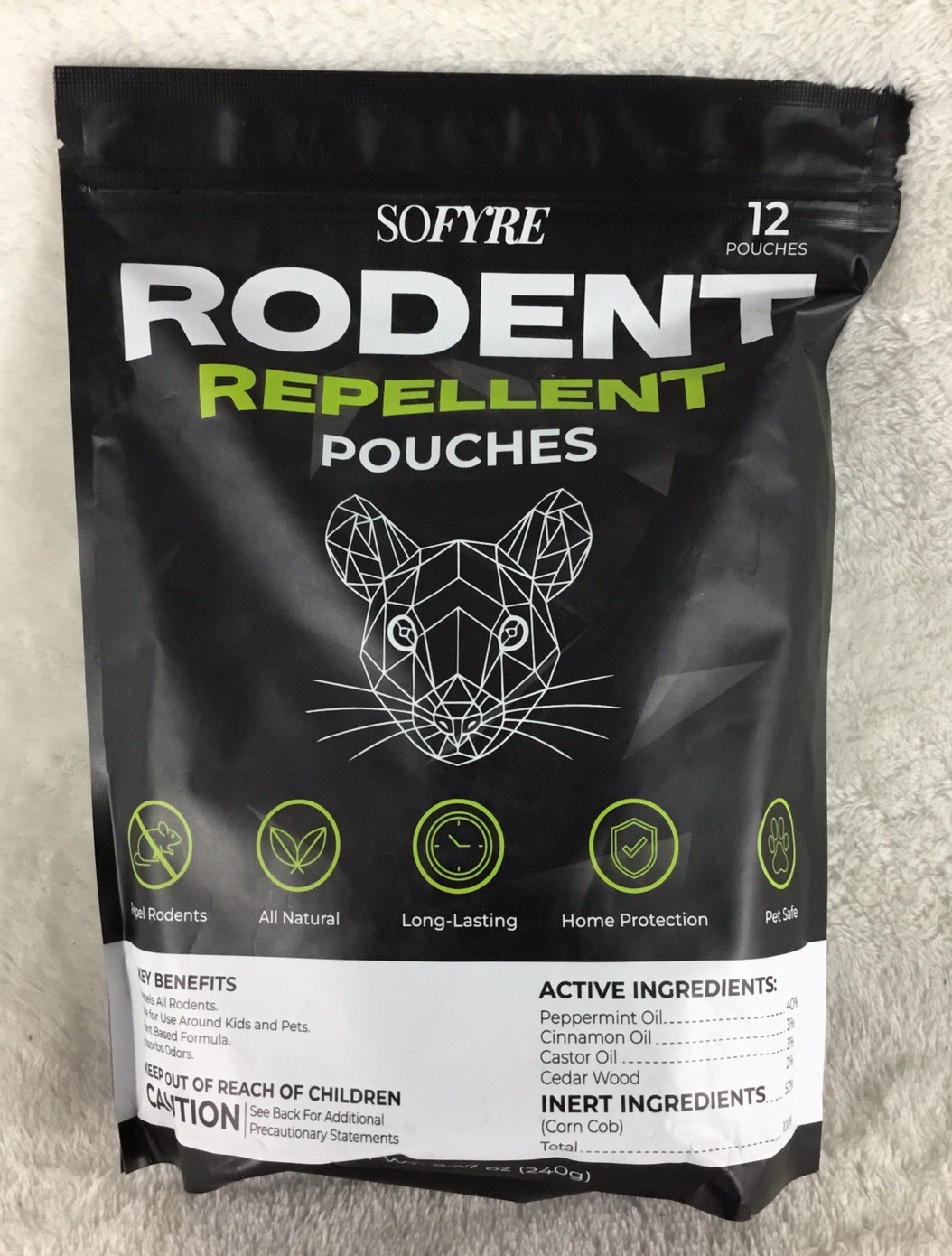 SOFYRE Rodent Repellent Pouches 12 Pk Kid Pet Safe Natural Peppermint Cedarwood