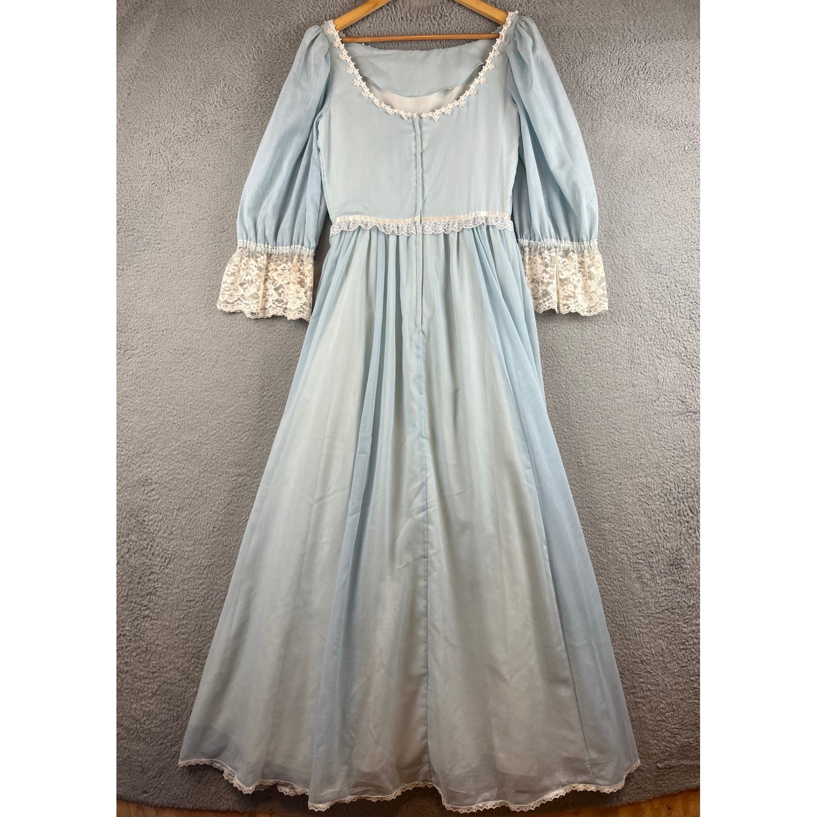 Gunne Sax Vintage Lace Trim Prairie Maxi Dress Puff Sleeve Romantic Cottagecore