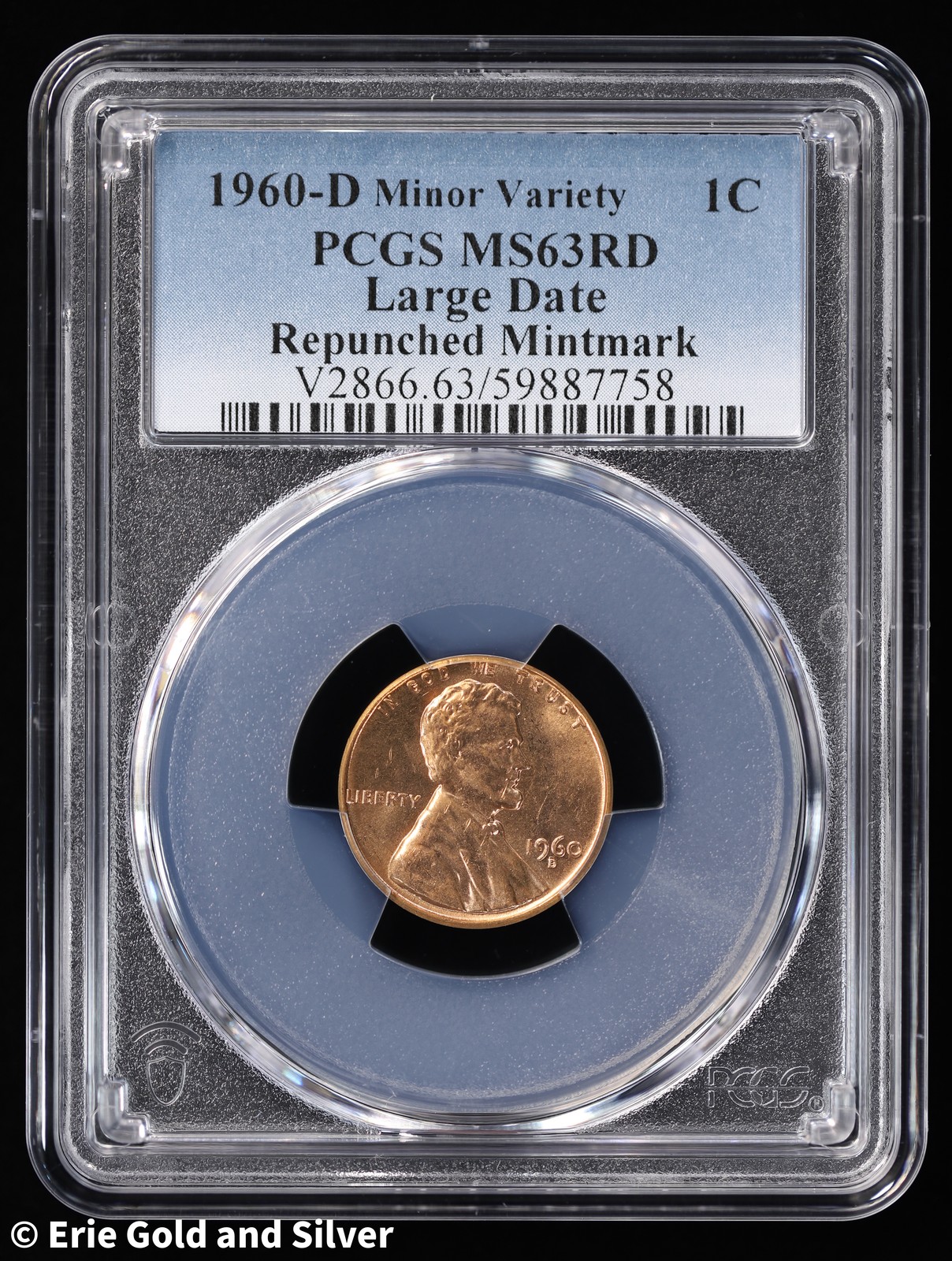 1960-D/D 1c Lincoln Memorial Cent PCGS MS 63 | RD (Red) Large Date RPM BU
