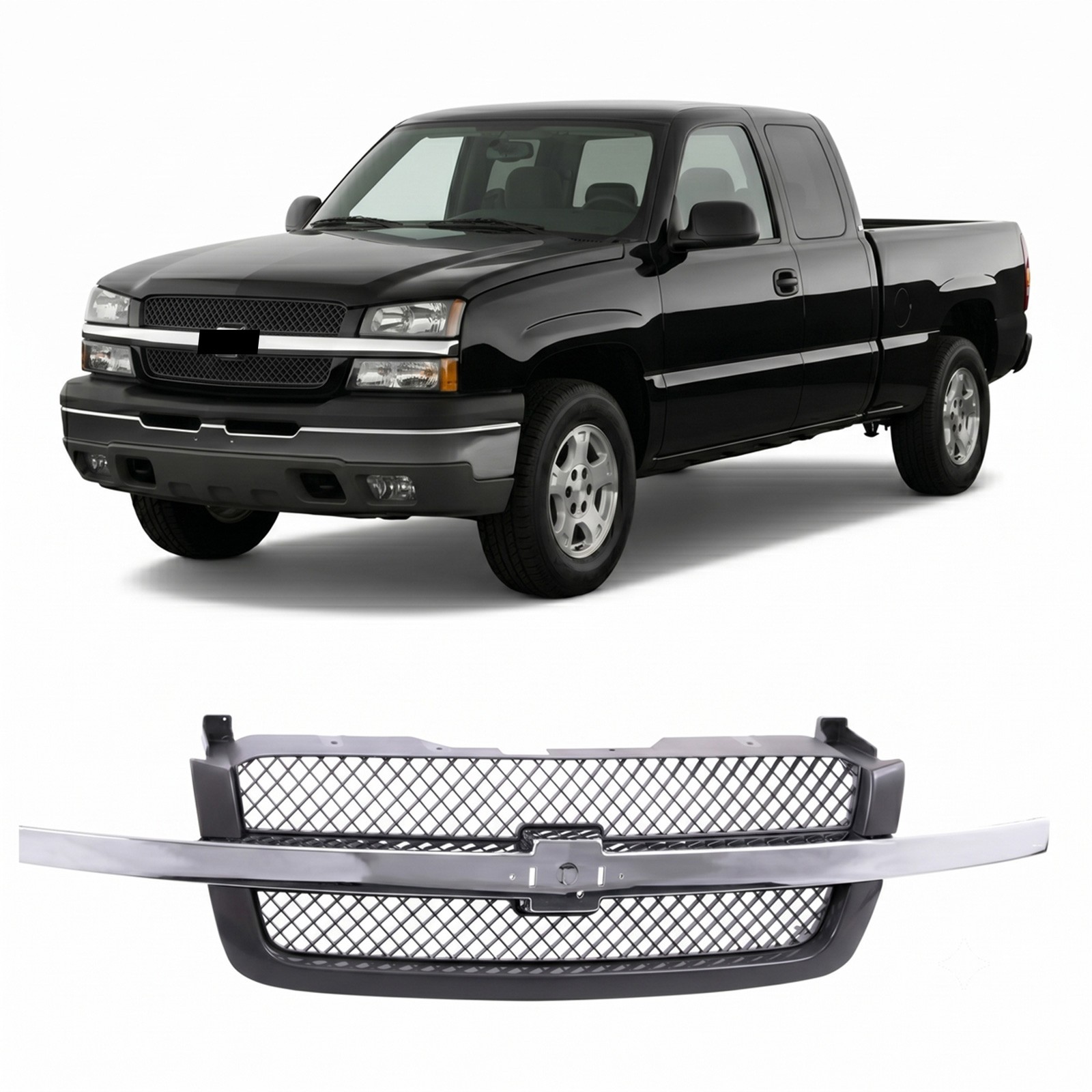 Grille w/Chrome Molding Center Bar For 03-07 Silverado 1500 2500 3500 Avalanche