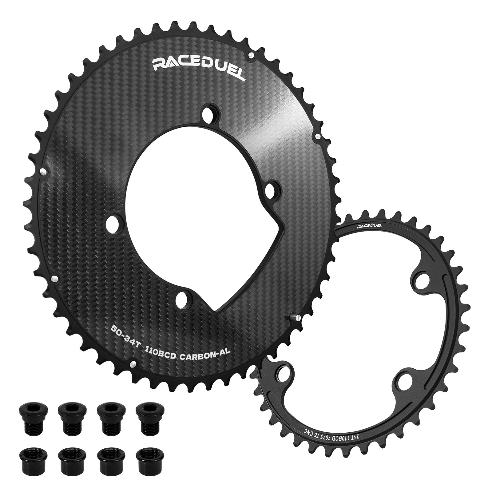 RACEDUEL 50-34/52-36/53-39/54-40T 110BCD Double Chainring for R7000/R8000 Carbon