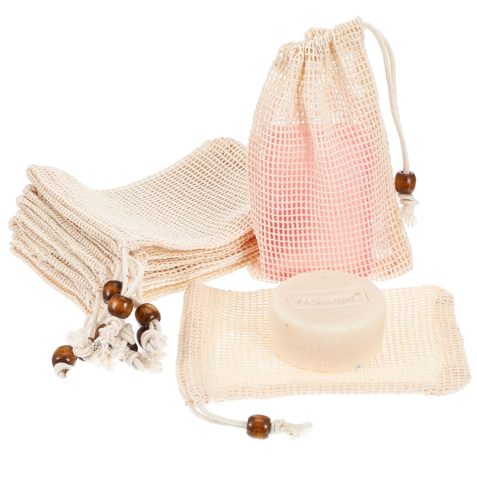 cobee 10 Pack Soap Bag, 1 Count (Pack of 10), Beige With Pink and Light Brown