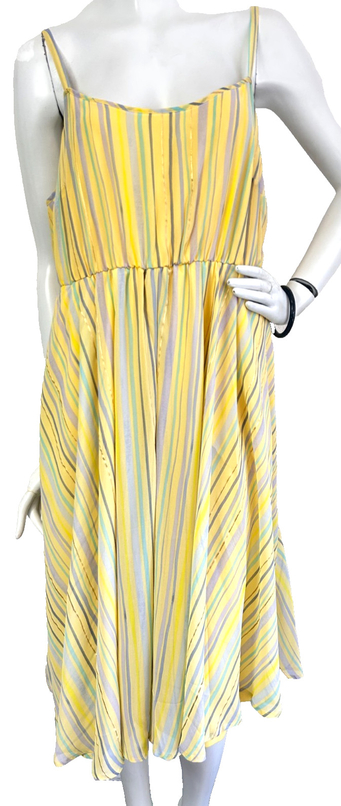 NWT Torrid Yellow Pastel Stripe Chiffon Pleated Midi Dress Metallic Gold 1 1X NWT Torrid Yellow Pastel Stripe Chiffon Pleated Midi Dress Metallic Gold 1 1X