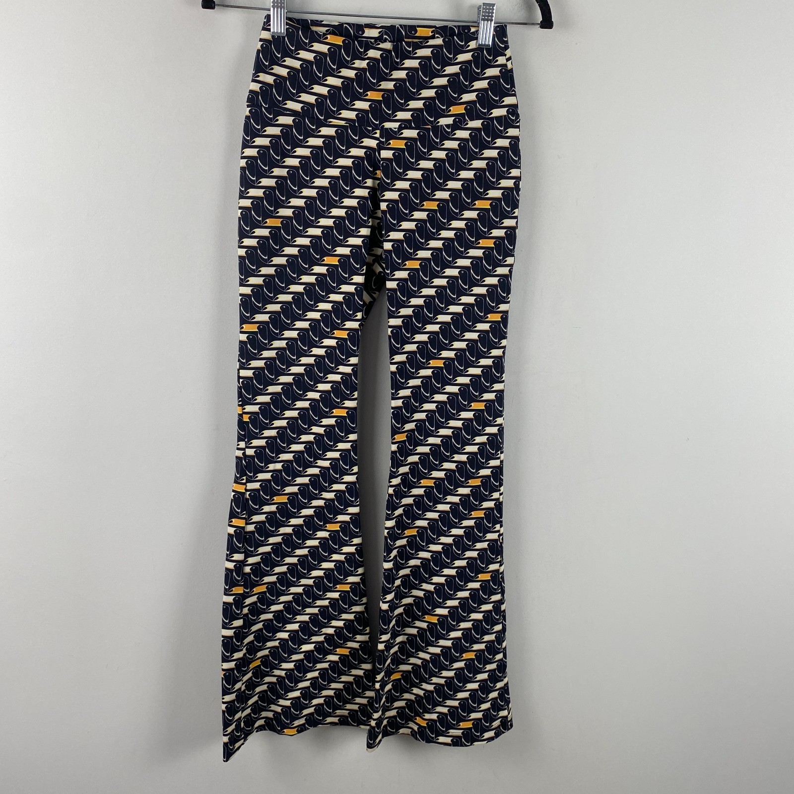 Farm Rio Toucan Print Pull On Flare Pants Size P Stretch Low Rise