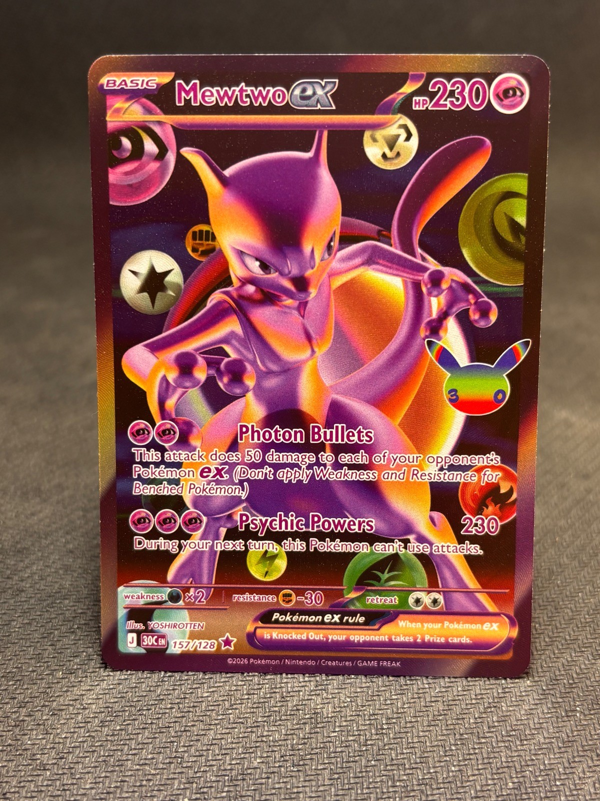 Mewtwo ex 157/128 Futuristic Rare ME: 30th Celebration Pokemon Holo Near Mint Mewtwo ex 157/128 Futuristic Rare ME: 30th Celebration Pokemon Holo Near Mint