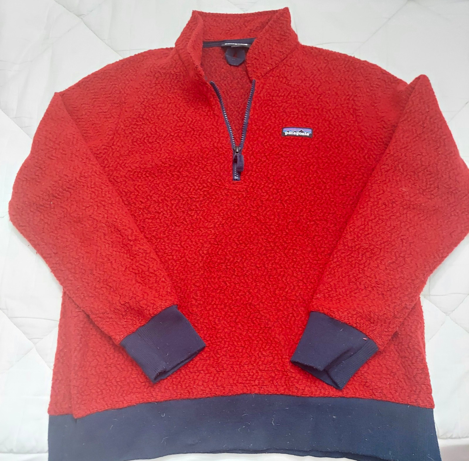 Patagonia Men\'s Fleece 1/4 Zip Mock Neck Pullover Sweater Red/Blue L