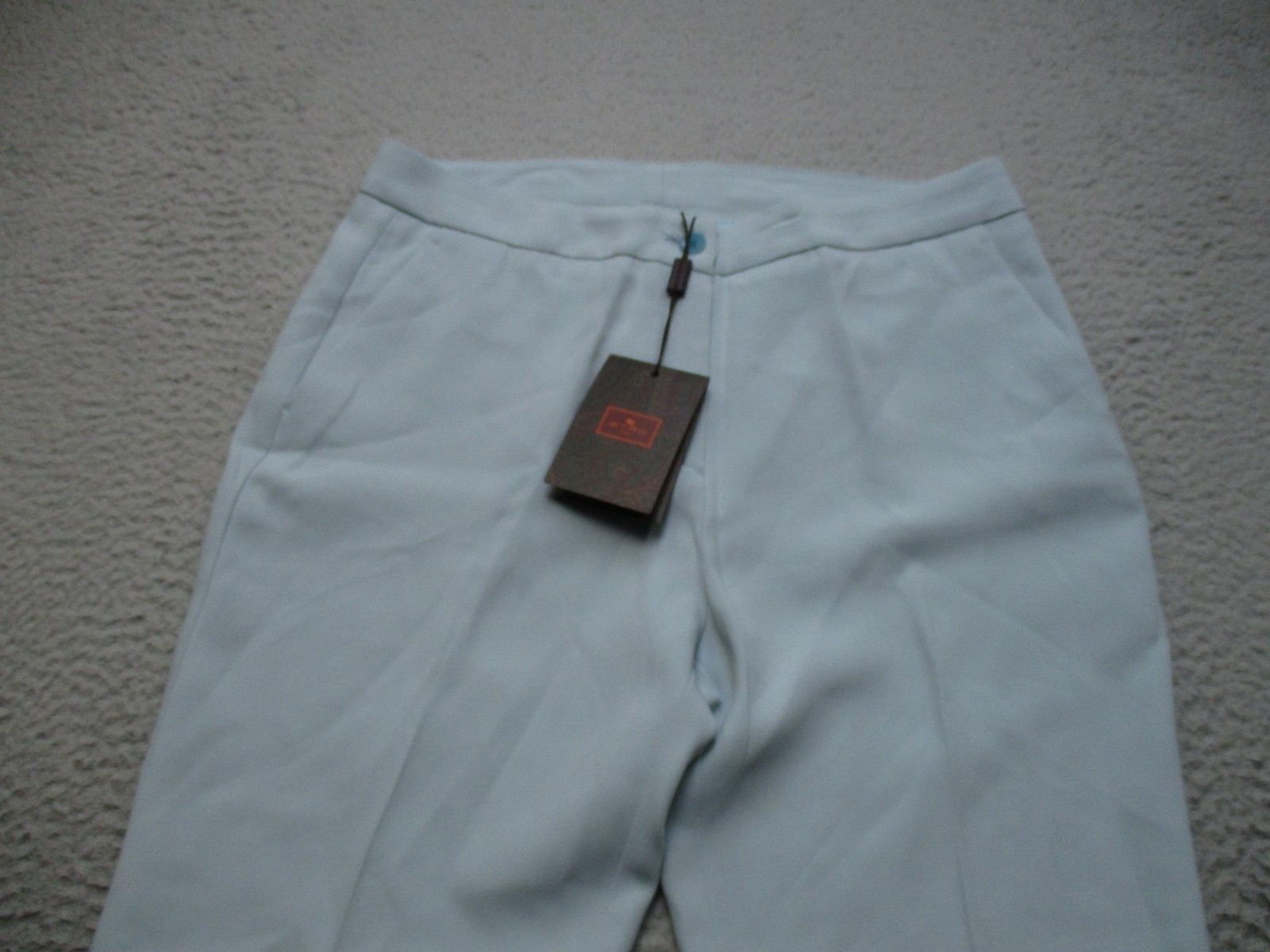 Etro Pants Womens 44 Blue Crepe Cuffed Ankle Trousers Stretch Made In Italy