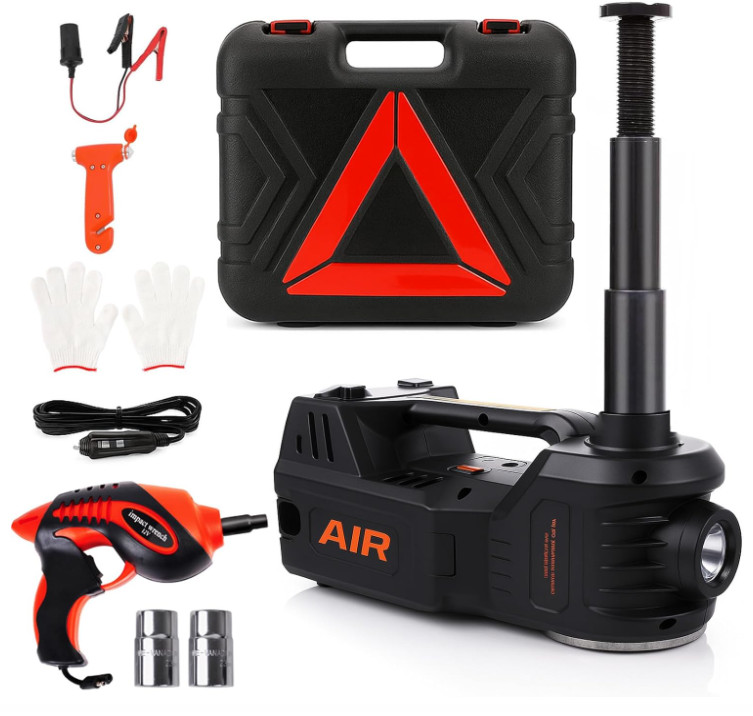 Kit Gato Hidráulico Eléctrico 5T con Llave Impacto y Compresor 12V Auto