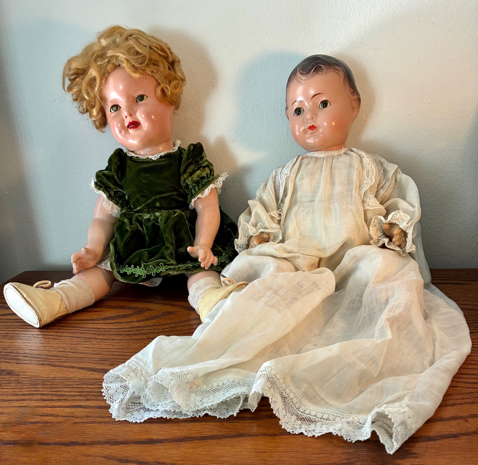 1934 IDEAL SHIRLEY TEMPLE + MADAM ALEXANDER COMPOSITION SLEEPY EYES DOLLS