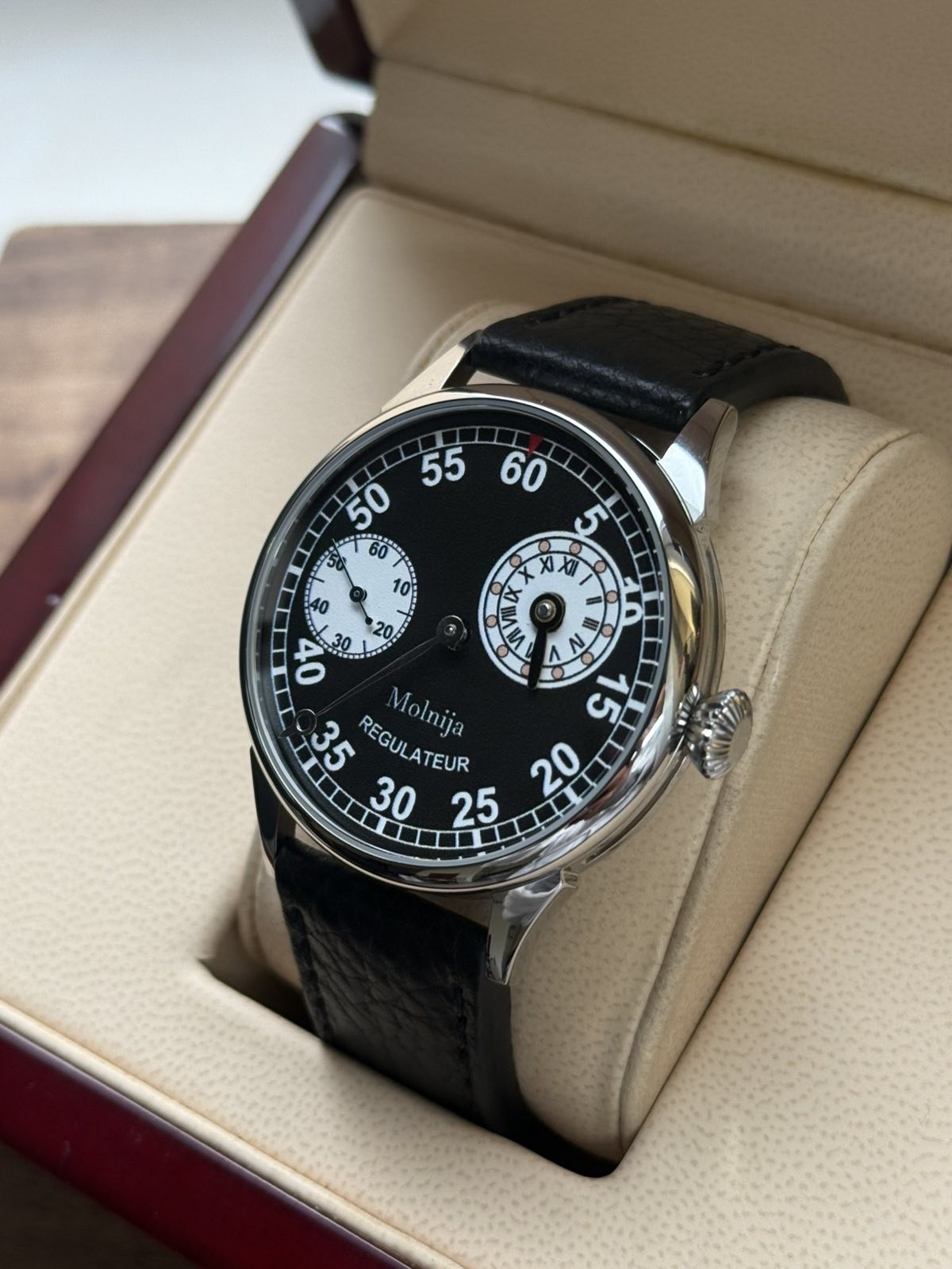 Watch Regulator Mechanical Vintage Wrist Russian Military Black Men Old Molniya