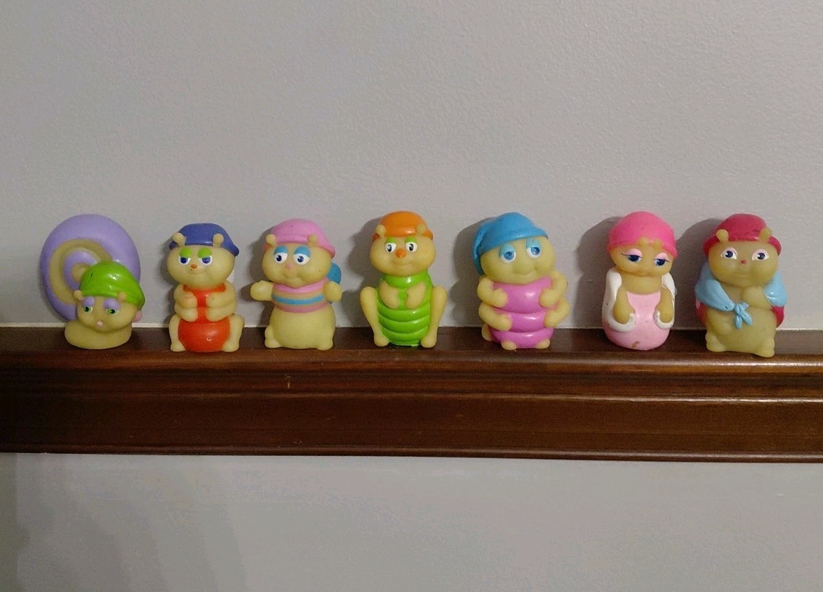 Vintage 1985 Hasbro Glow Worm Glo Friends Lot of 7 Bug Finger Puppets Playskool