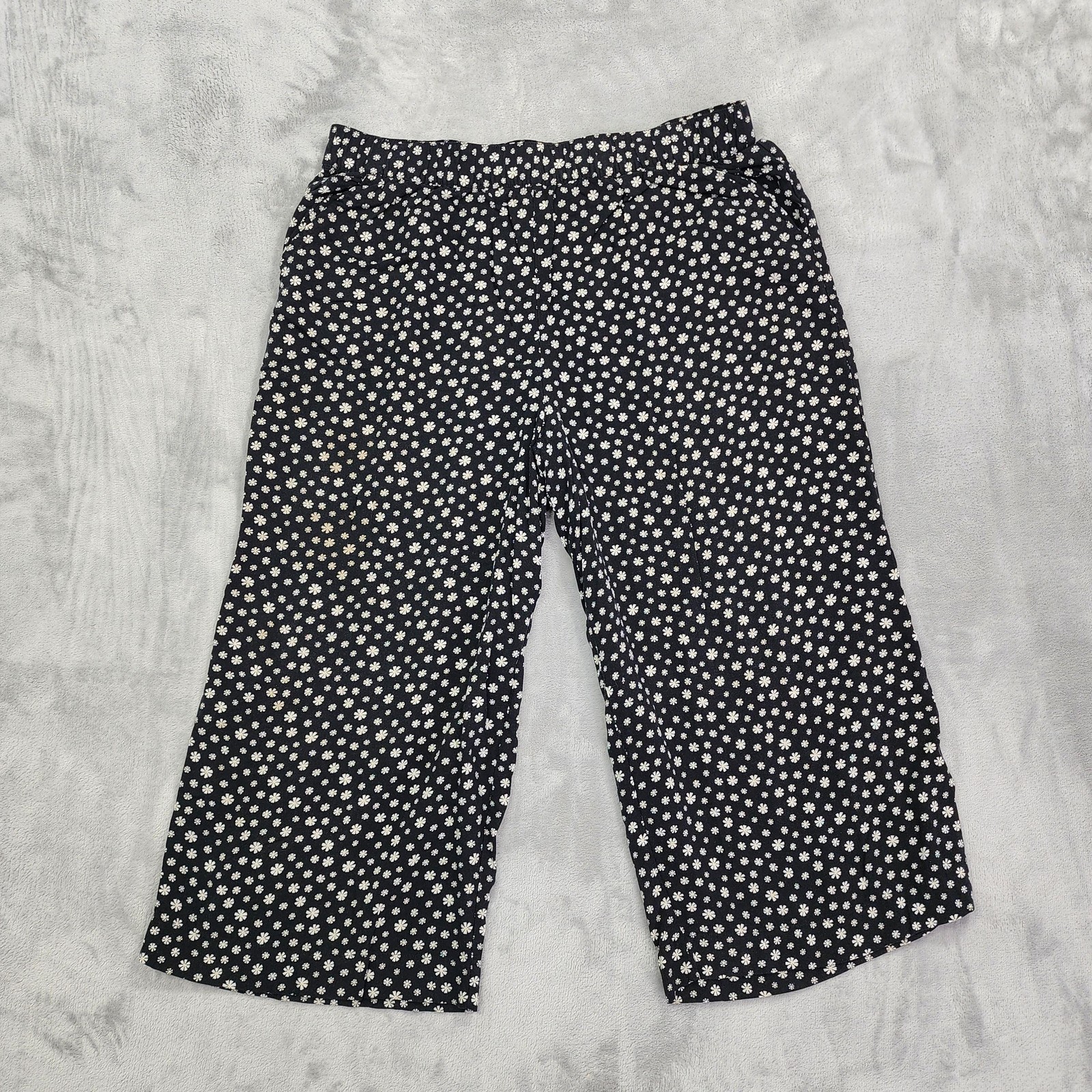 Dip Pants Womens XL Black White Floral Wide Leg Capri Pull On Casual Lightweight