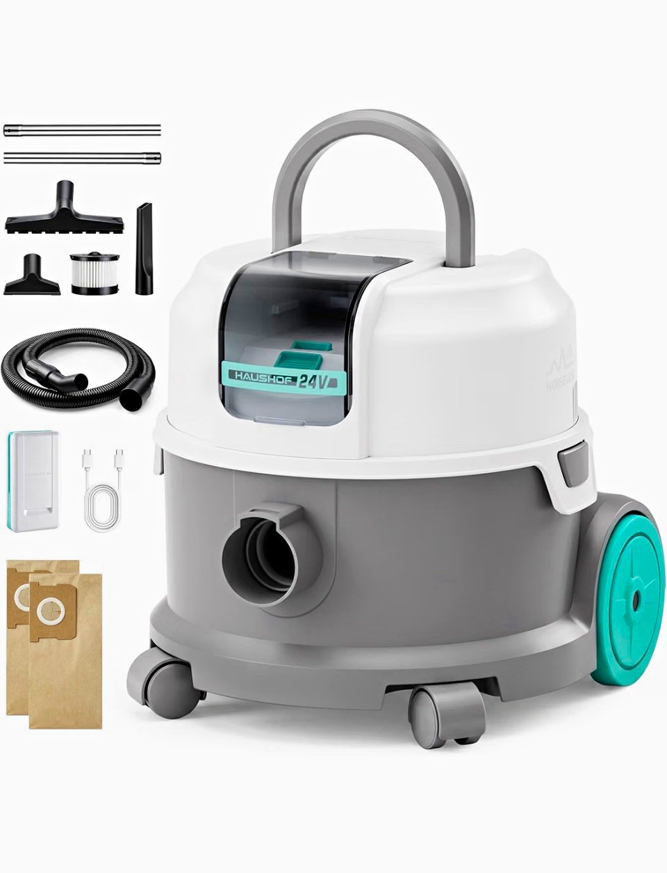 HAUSHOF 24V Cordless Wet/Dry Canister Vacuum 2.5 gal Bagged 250W HAUSHOF 24V Cordless Wet/Dry Canister Vacuum 2.5 gal Bagged 250W