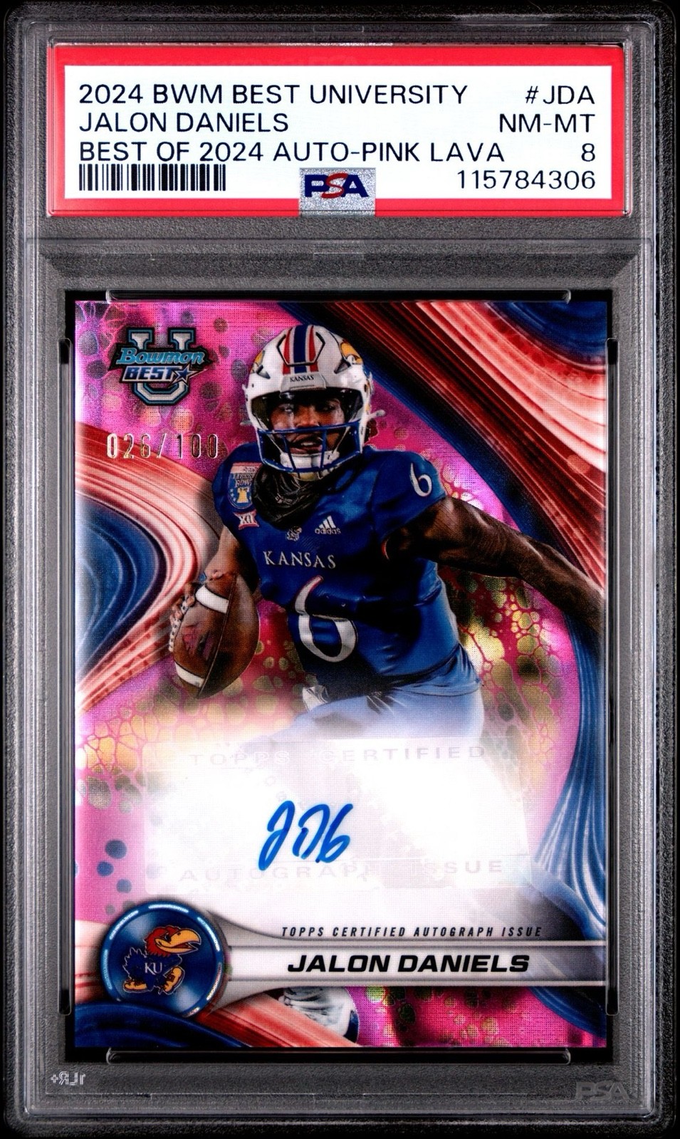 2024 Bowman\'s Best University Jalon Daniels Auto Pink Lava /100 Kansas Tampa Bay