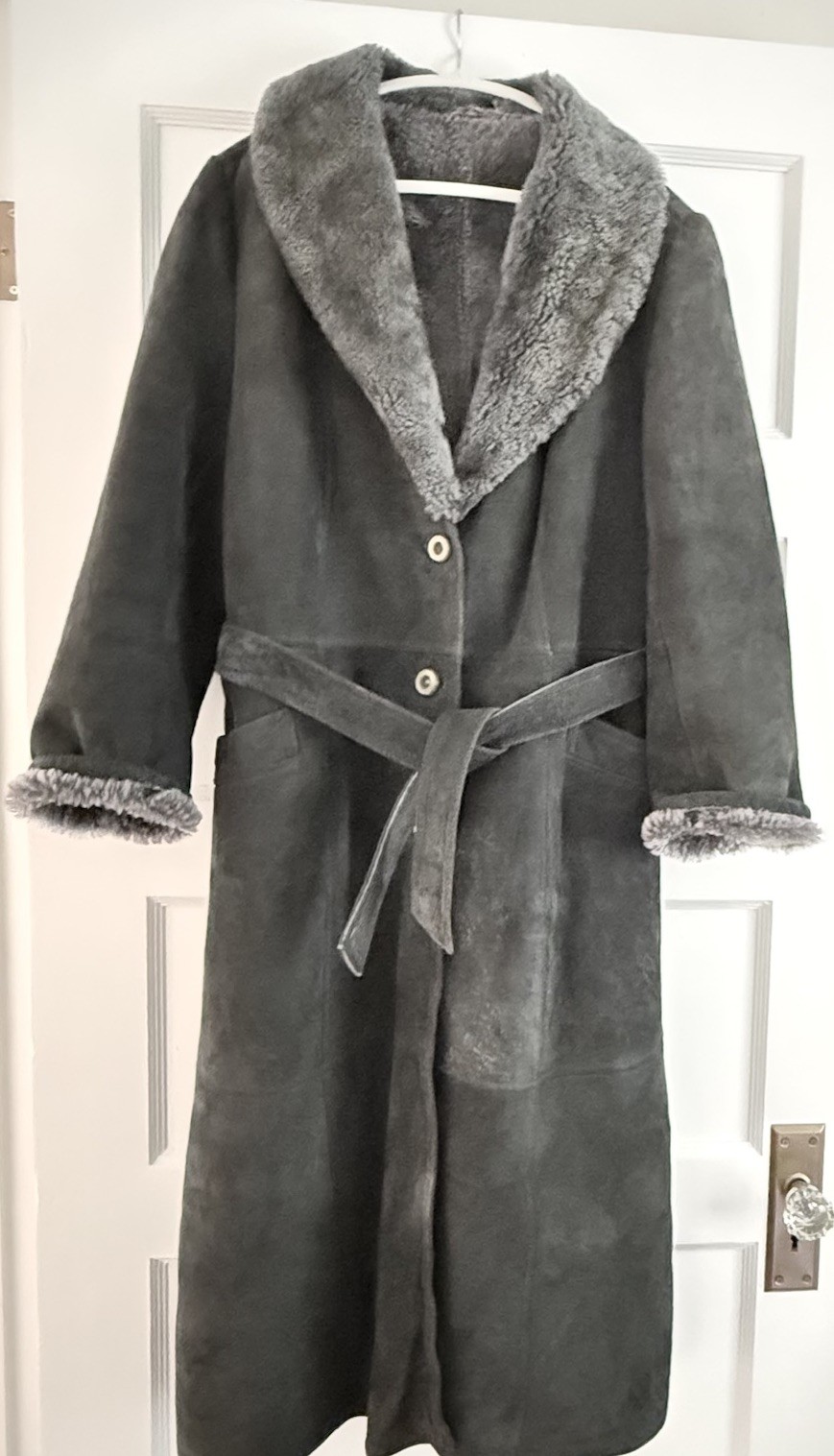 Vintage Finnish Shearling Sheepskin Long Coat Gray Belted – Purchased in Russia Vintage Finnish Shearling Sheepskin Long Coat Gray Belted – Purchased in Russia