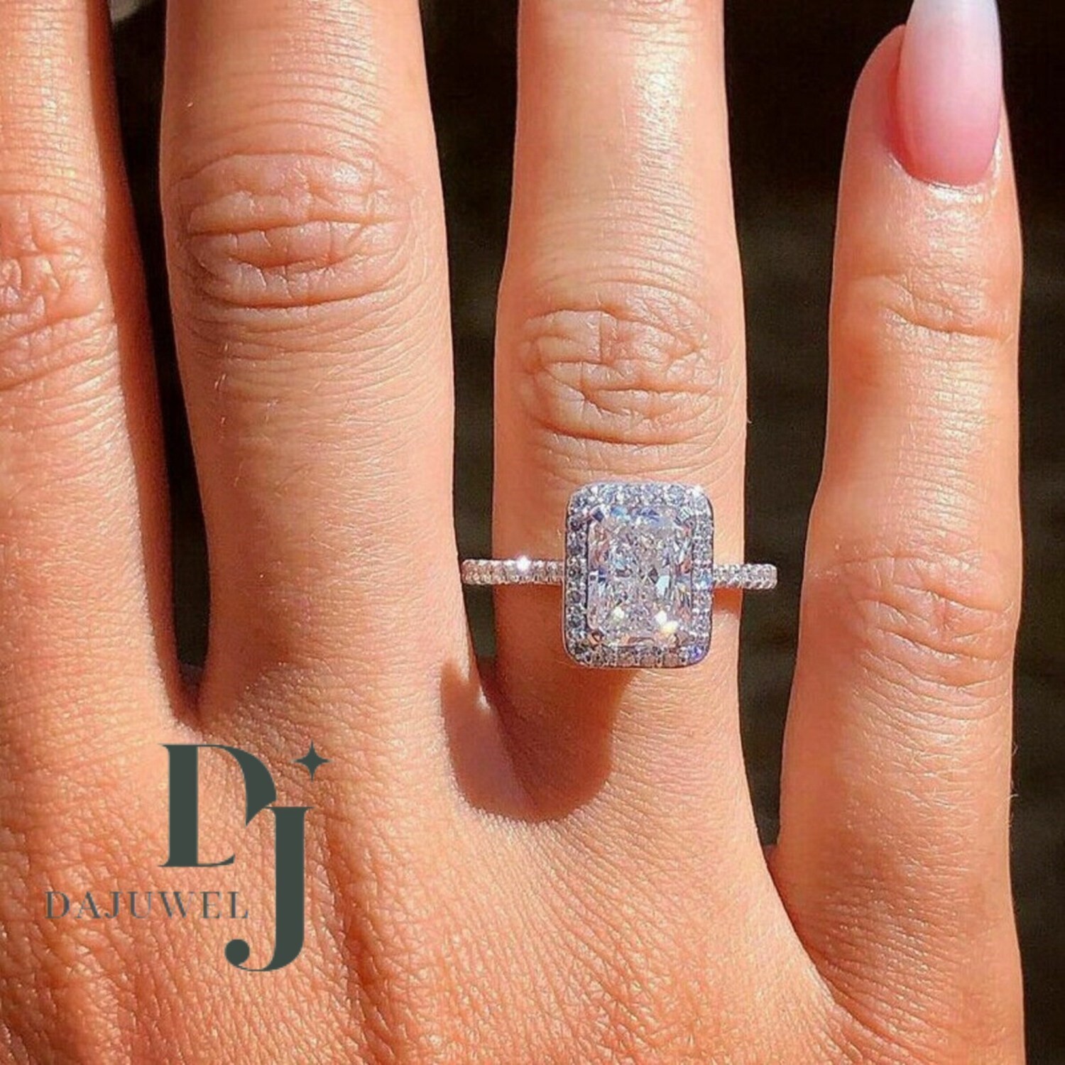 3.00 Ct Radiant Cut Moissanite Halo Wedding Engagement Ring Solid 14K White Gold