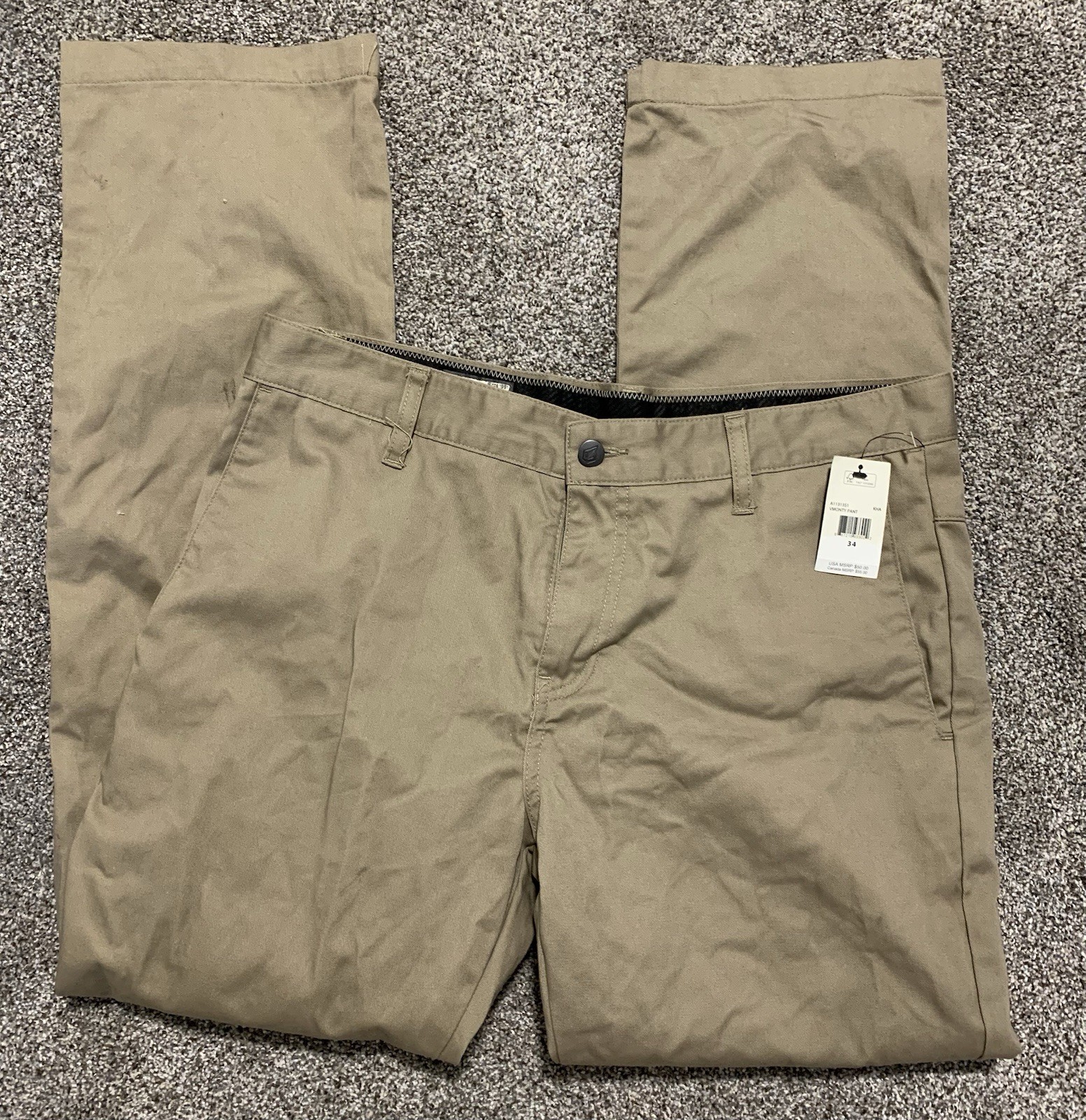 Volcom Men’s Pants Size 34 Vmonty Stretch Khaki Beige Flat Front A1131351 NWT Volcom Men’s Pants Size 34 Vmonty Stretch Khaki Beige Flat Front A1131351 NWT