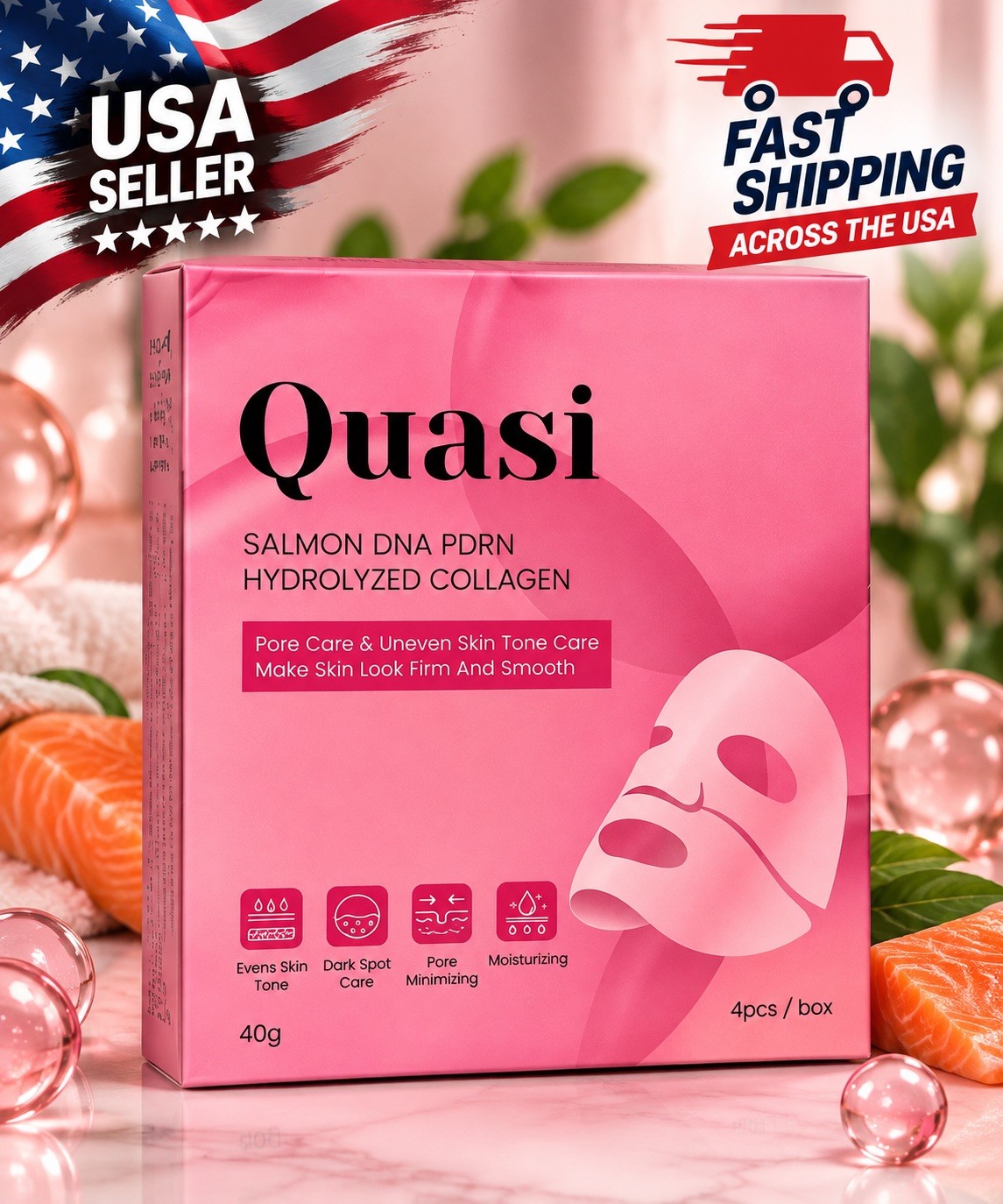 Quasi Salmon DNA PDRN Hydrolyzed Collagen Sheet Mask Hydrating 4 Sheets 40g