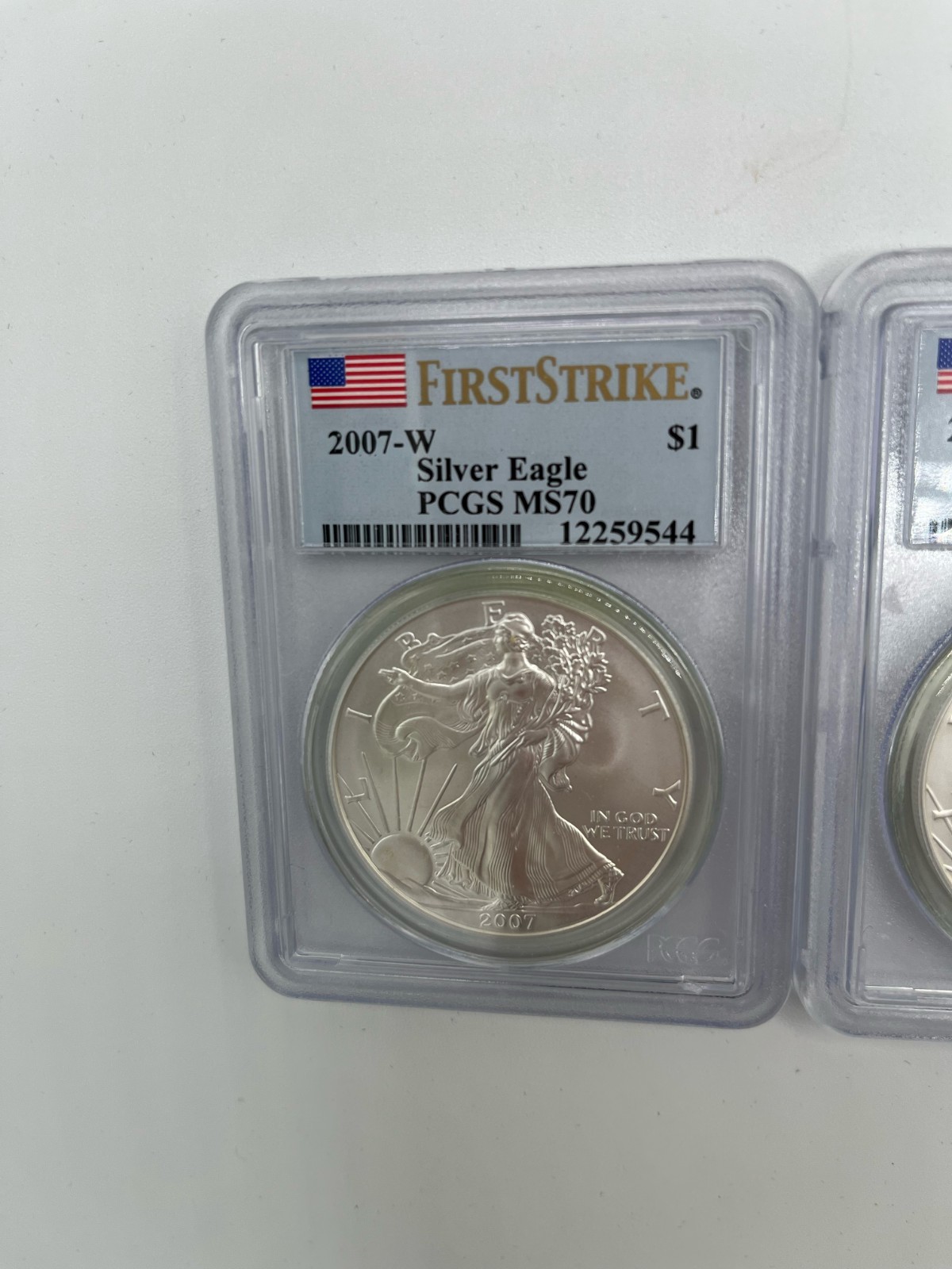 2007-W American Silver Eagle PCGS MS70 First Strike Burnished 1 oz $1 Flag Label